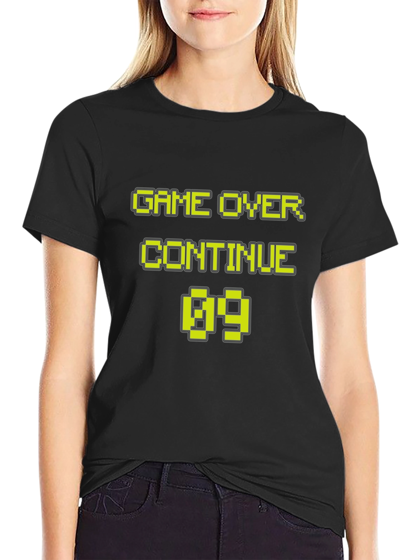 Game Over Continue 69 Pixel Art Black T-Shirt