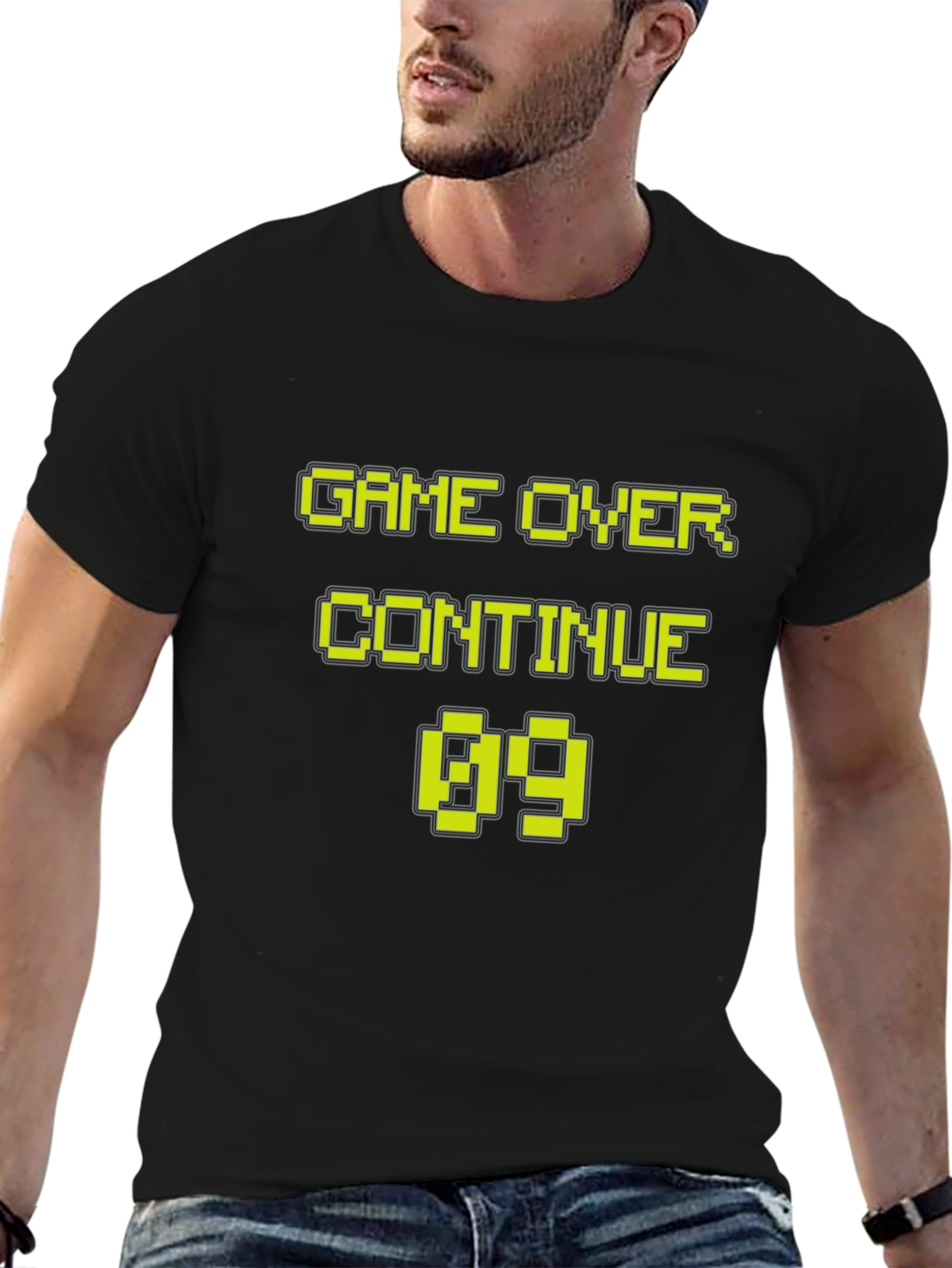 Game Over Continue 69 Pixel Art Black T-Shirt