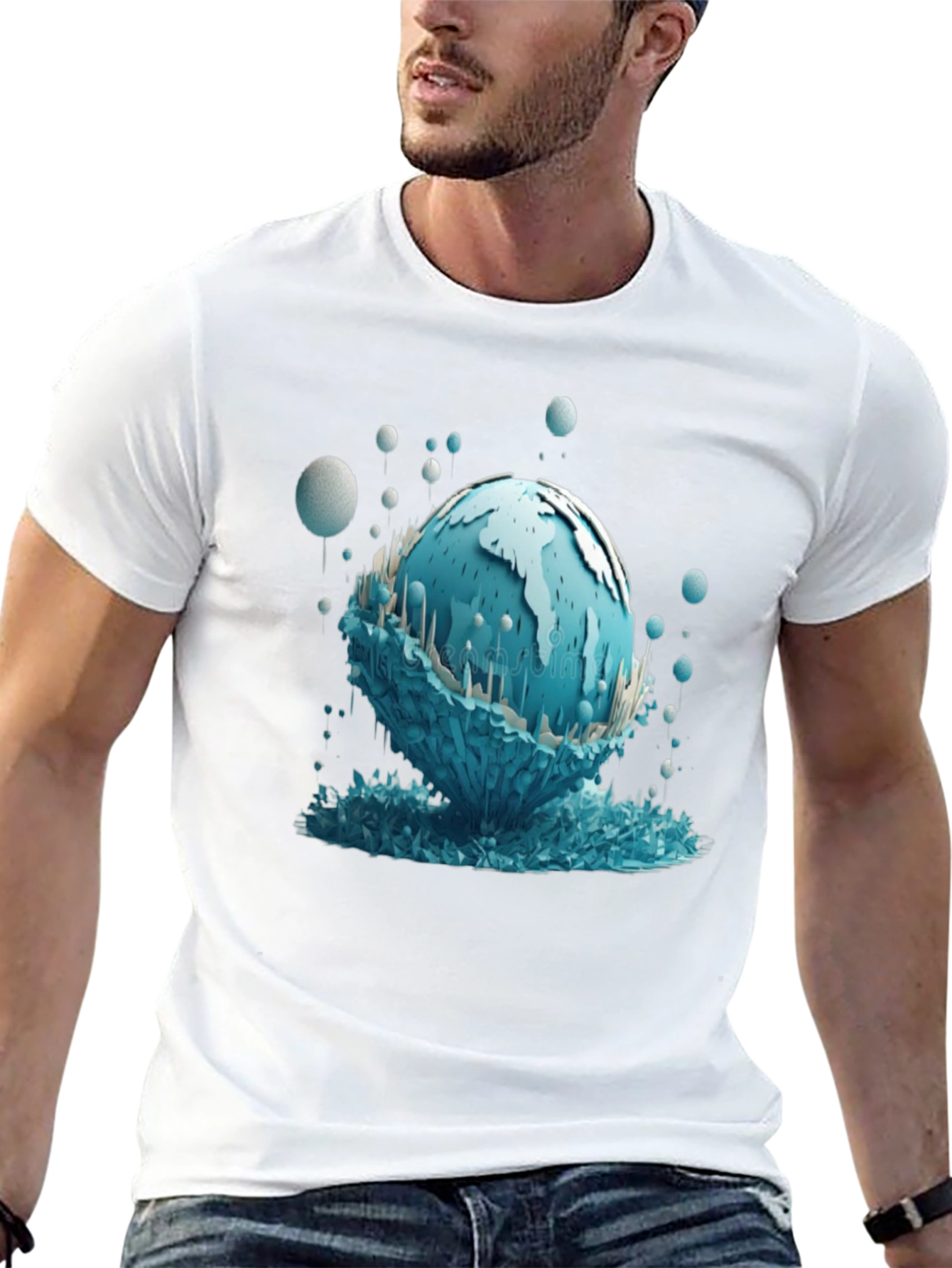 Globe Graphic Tee - Unique Water Design Black T-Shirt