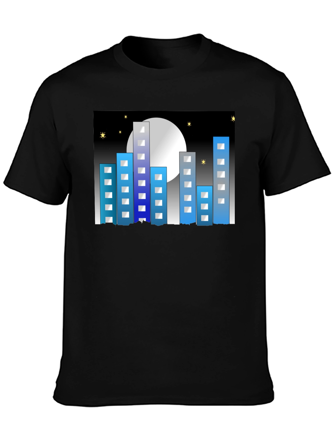 Cityscape Moon Graphic Tee - Black Cotton Blend