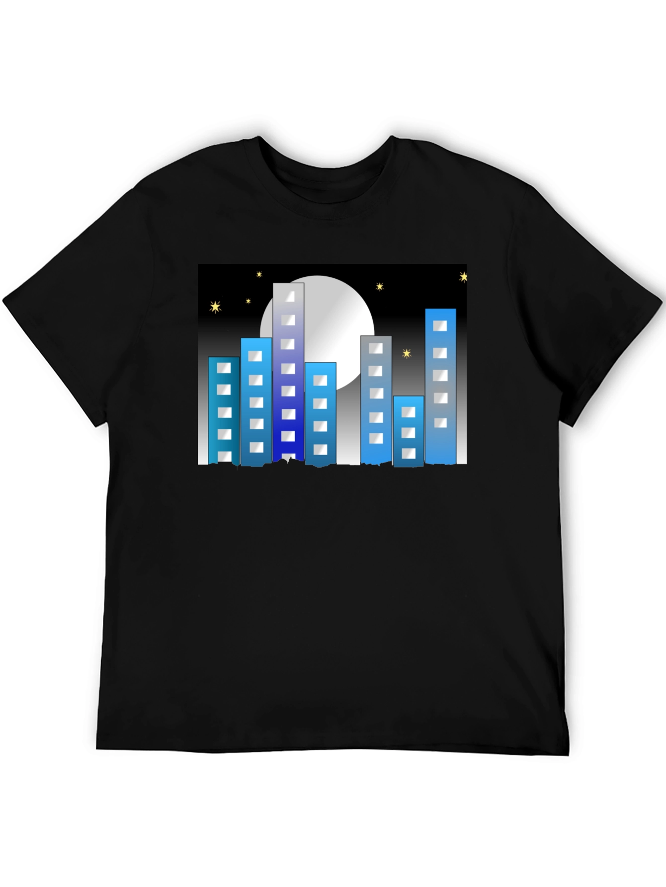 Cityscape Moon Graphic Tee - Black Cotton Blend