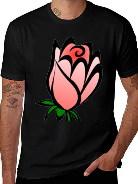 Floral Rose Bud Graphic Black T-Shirt