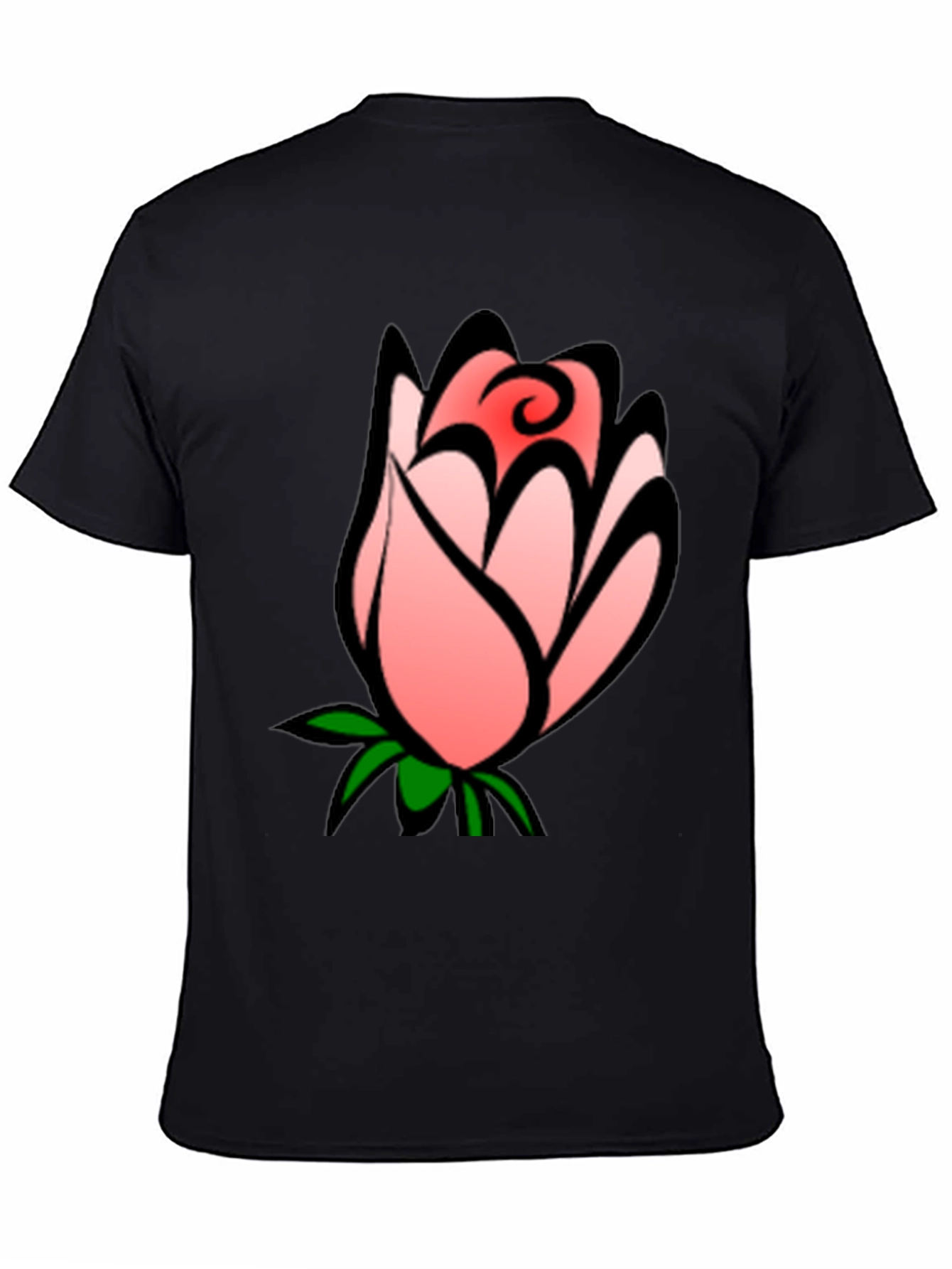 Floral Rose Bud Graphic Black T-Shirt