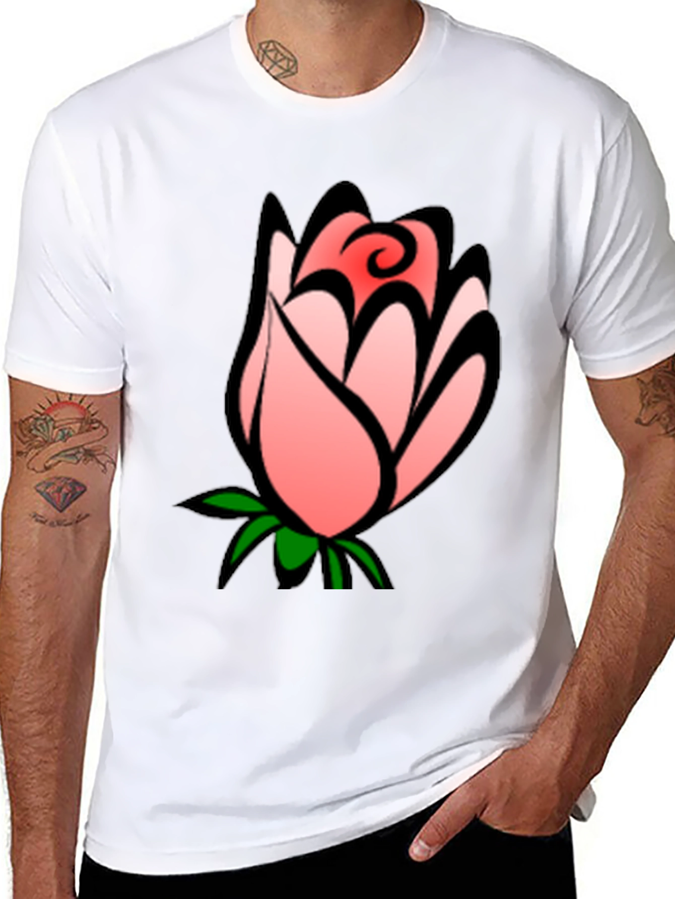 Floral Rose Bud Graphic Black T-Shirt
