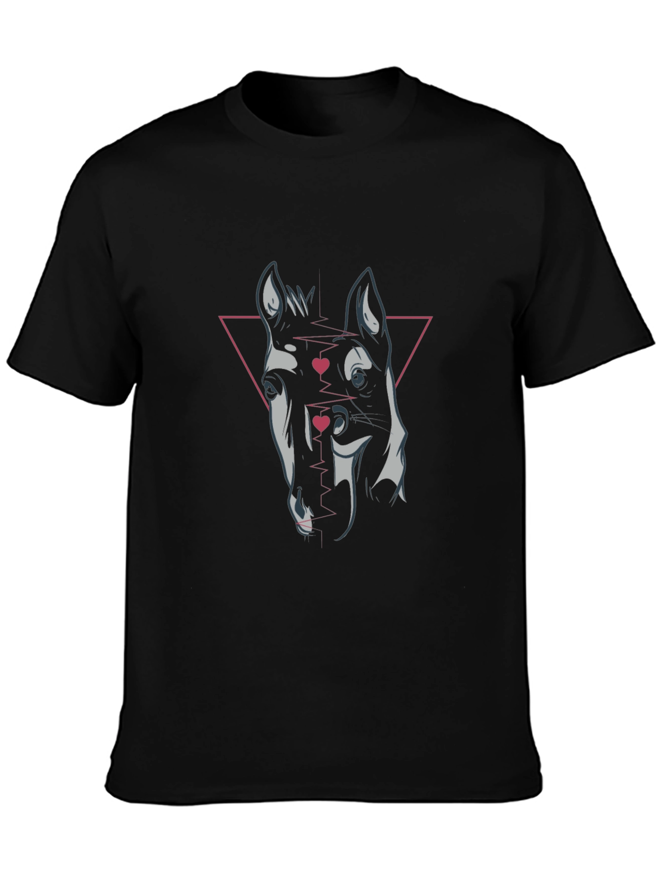Geometric Horse Graphic Tee - Black Cotton