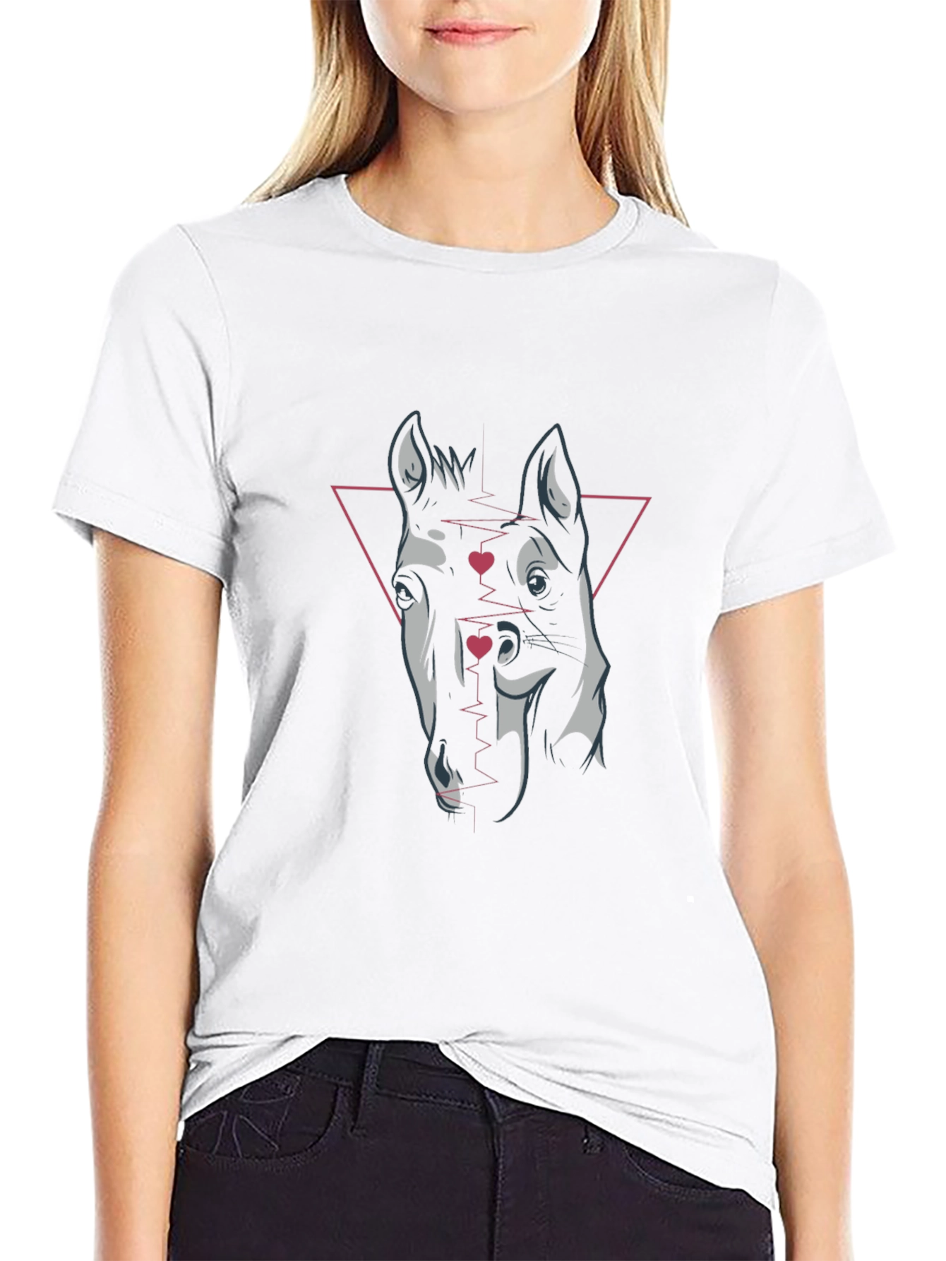 Geometric Horse Graphic Tee - Black Cotton