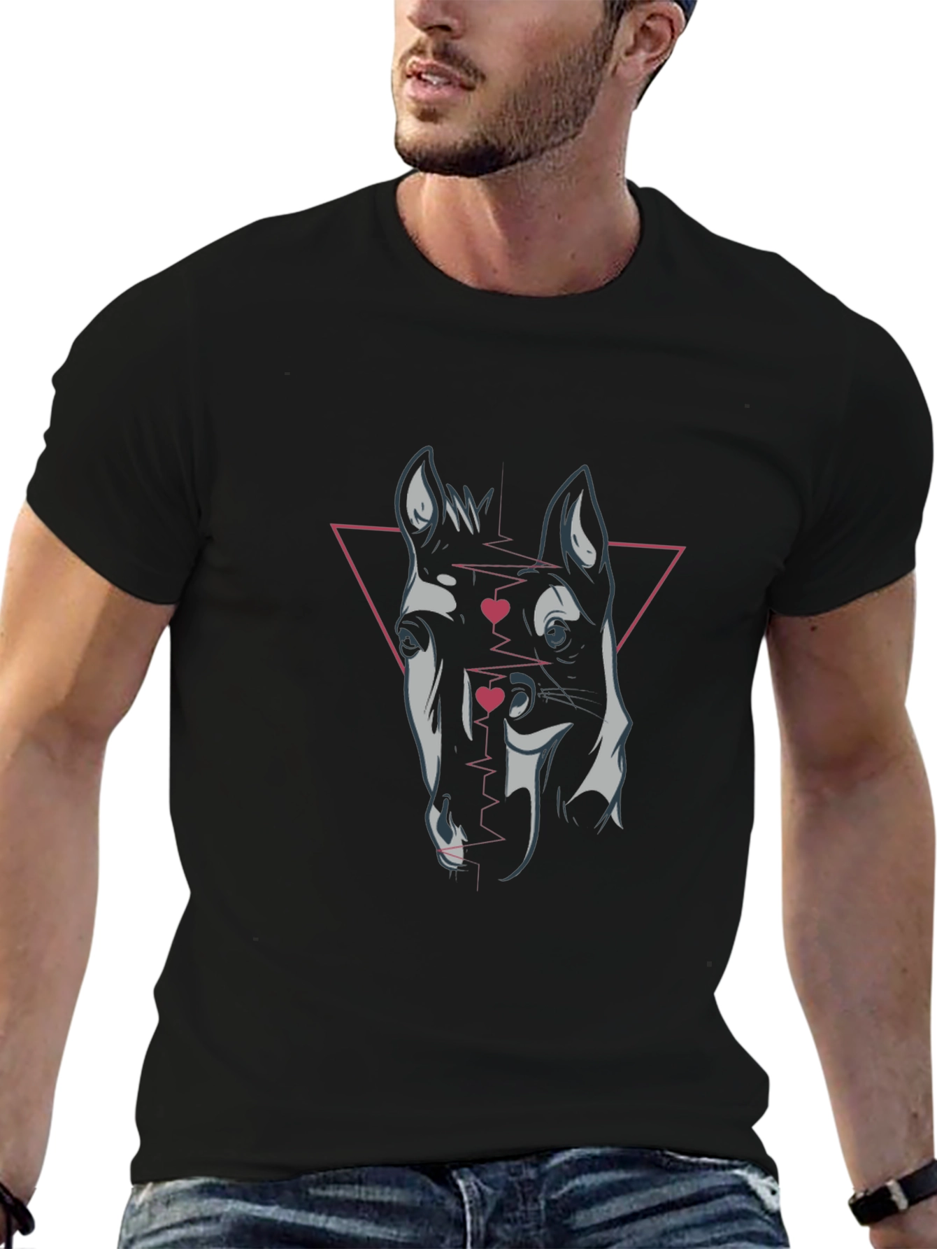 Geometric Horse Graphic Tee - Black Cotton