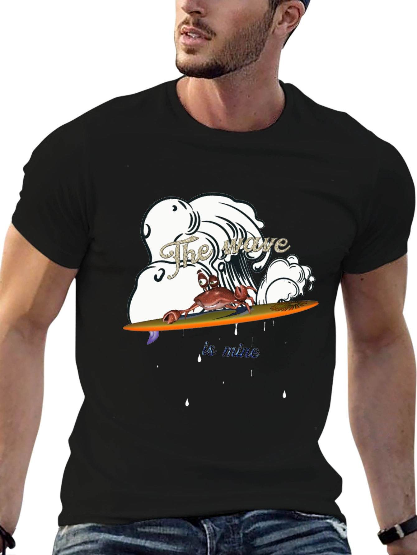 Crab Surfing Wave Graphic T-Shirt