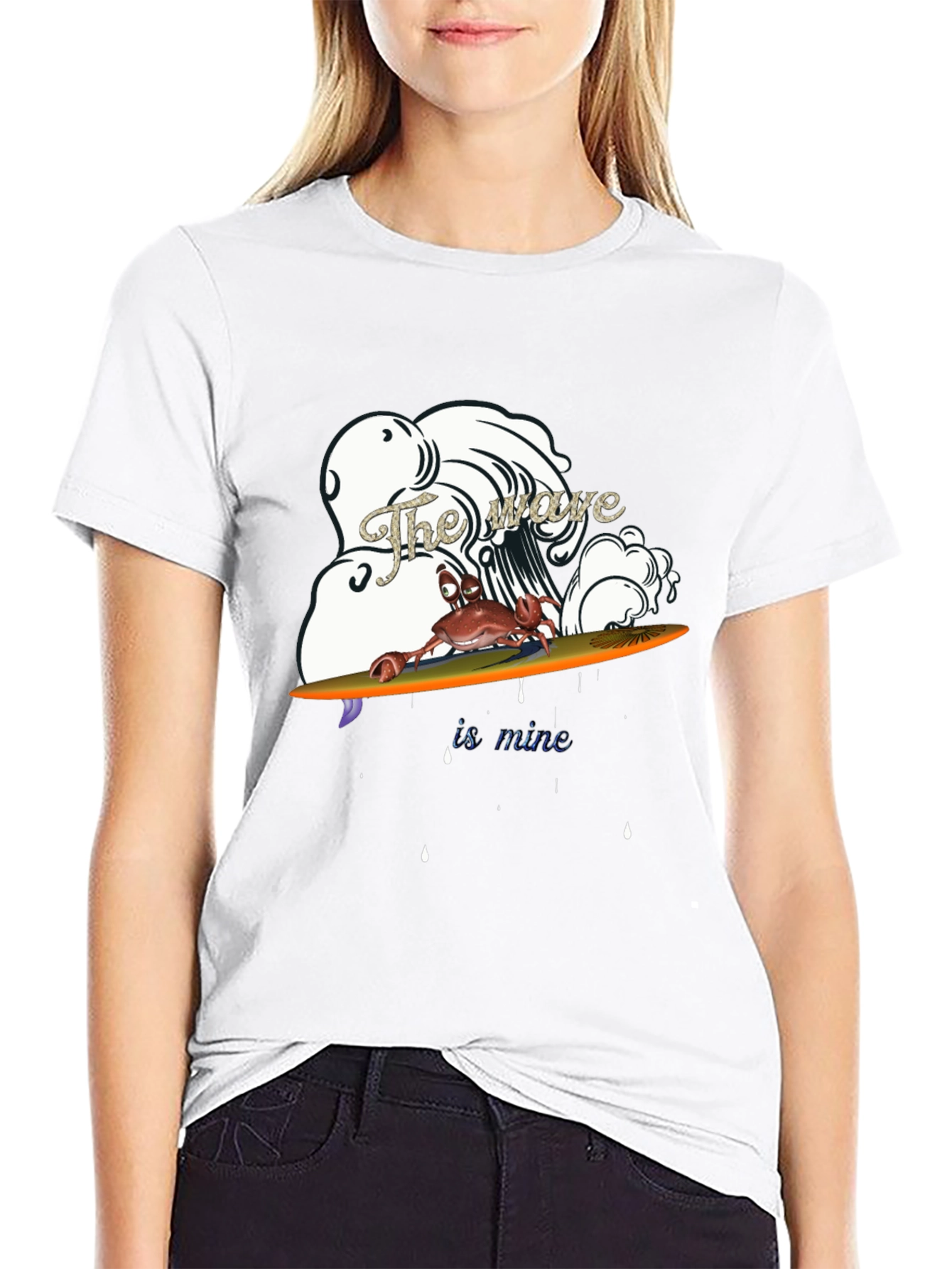 Crab Surfing Wave Graphic T-Shirt