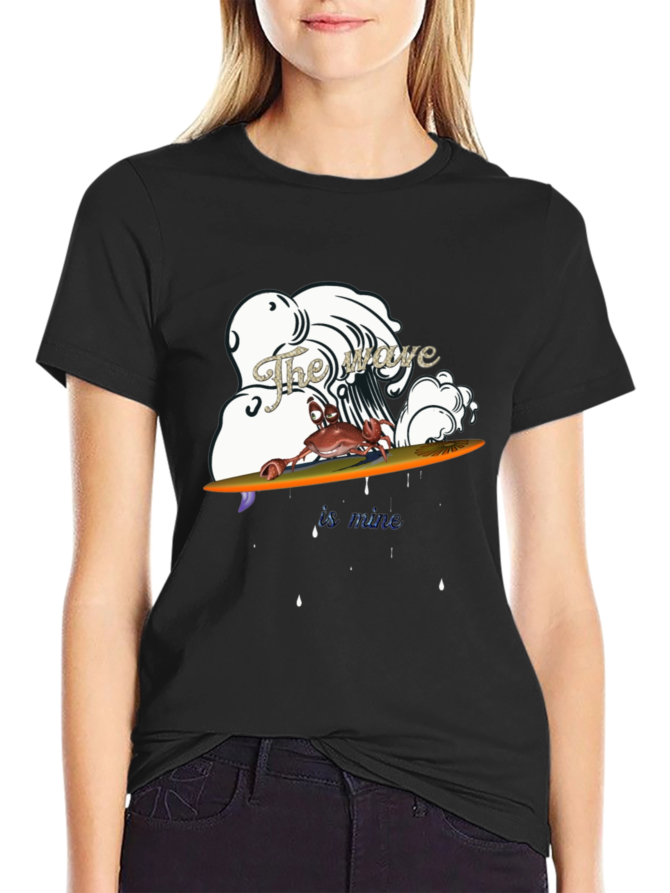 Crab Surfing Wave Graphic T-Shirt
