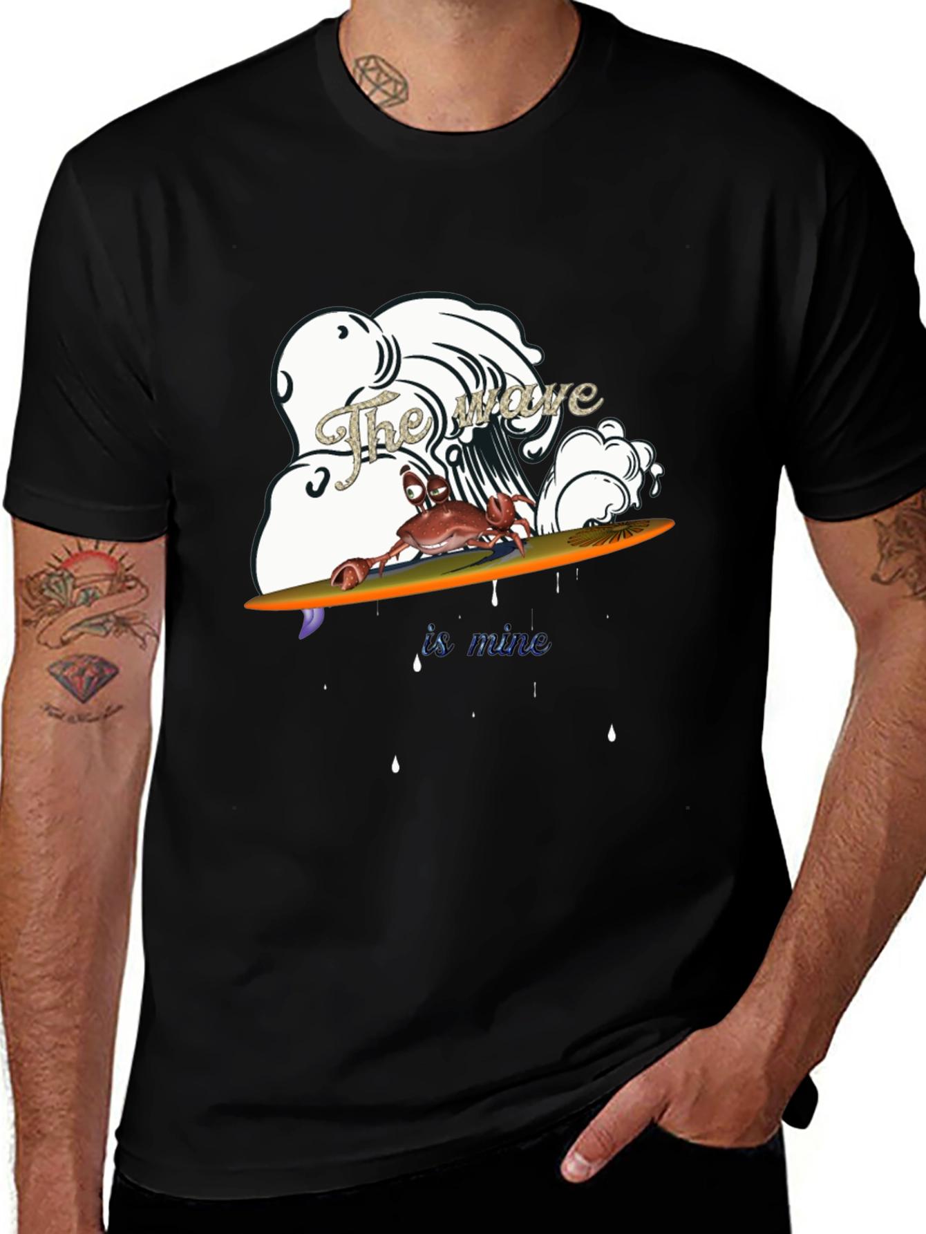 Crab Surfing Wave Graphic T-Shirt