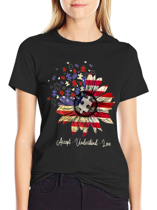 Autism Awareness Sunflower T-Shirt - Accept Understand Love