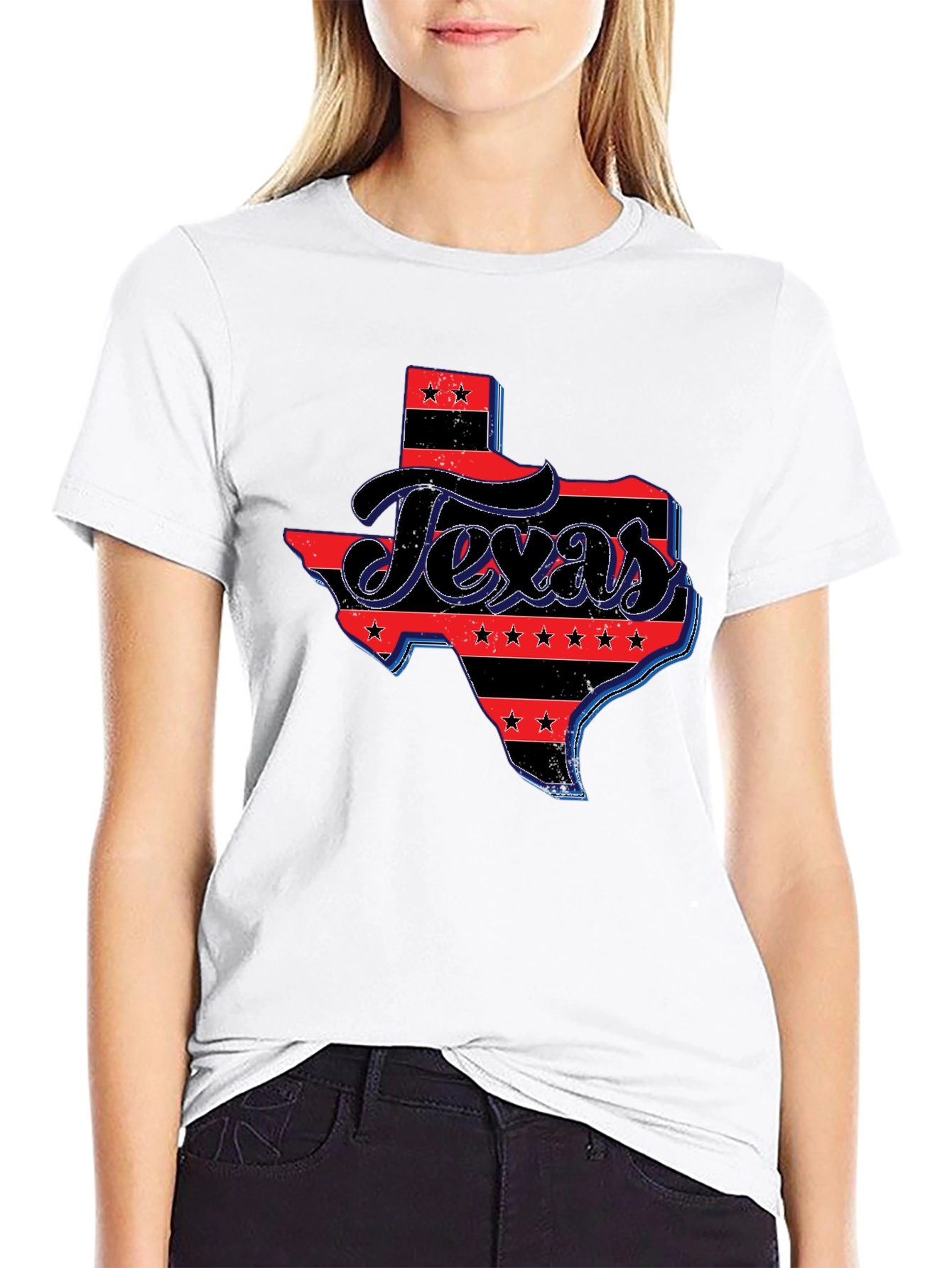Texas State Flag Graphic Print Mens Black T-Shirt