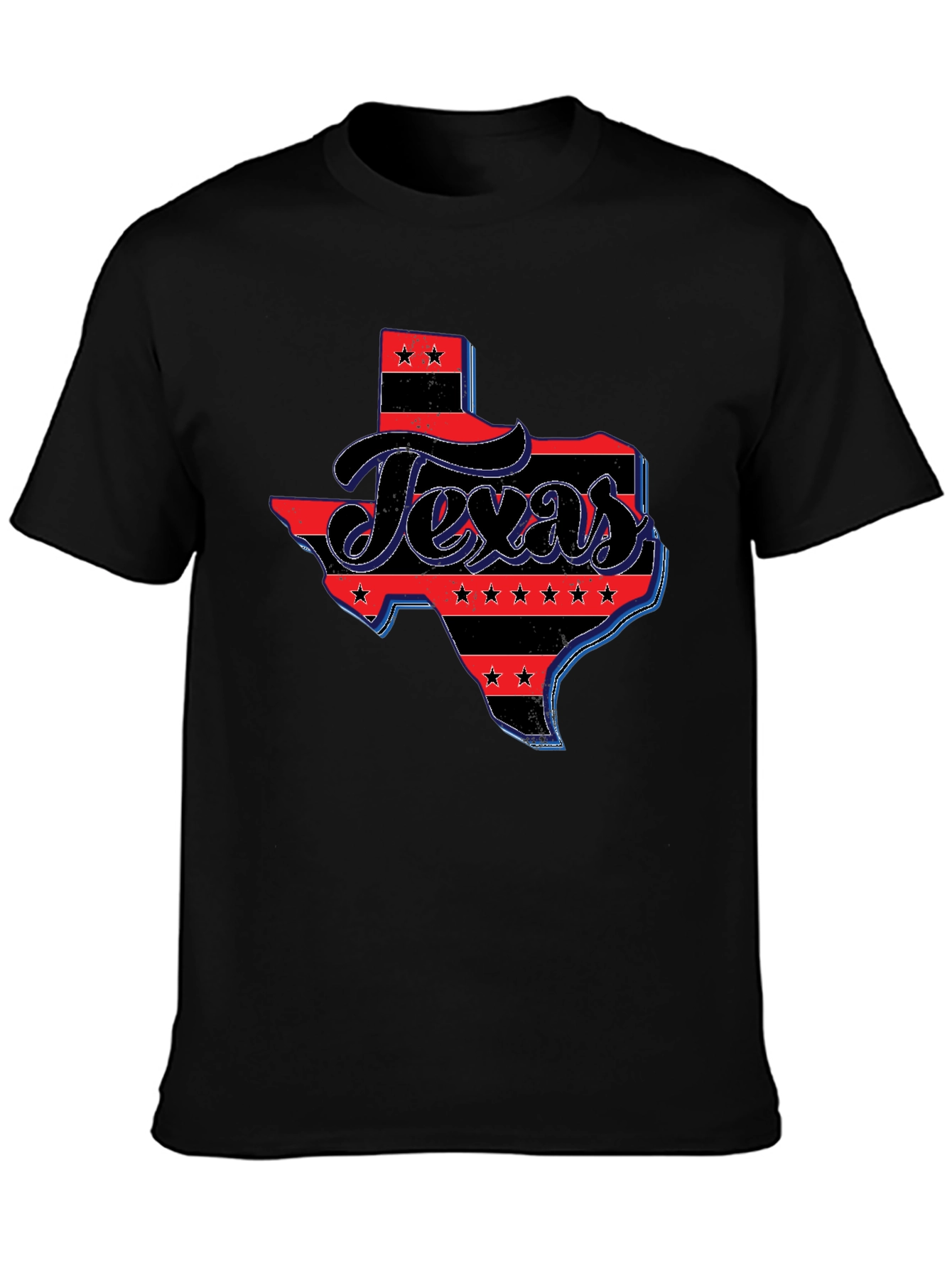 Texas State Flag Graphic Print Mens Black T-Shirt