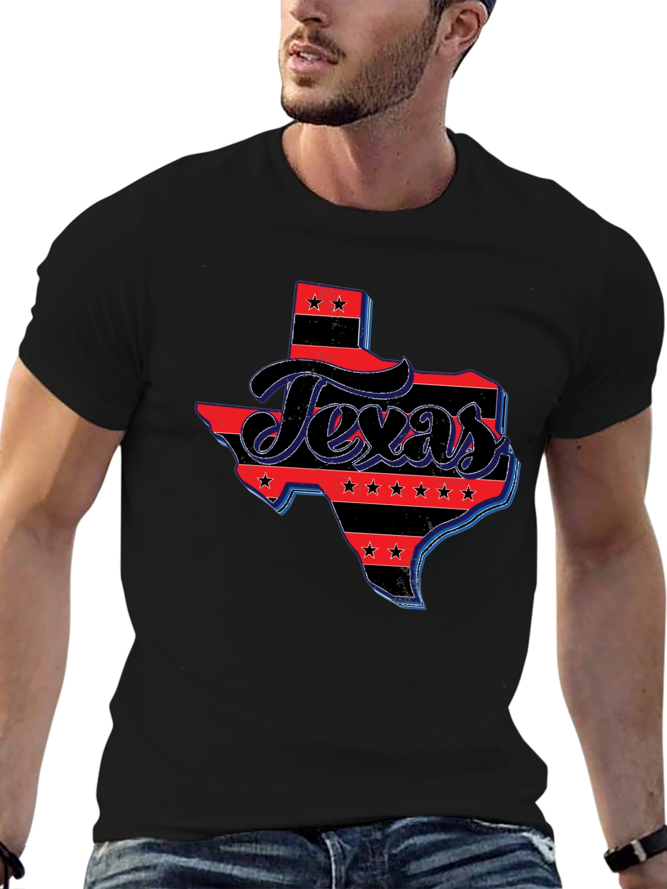 Texas State Flag Graphic Print Mens Black T-Shirt