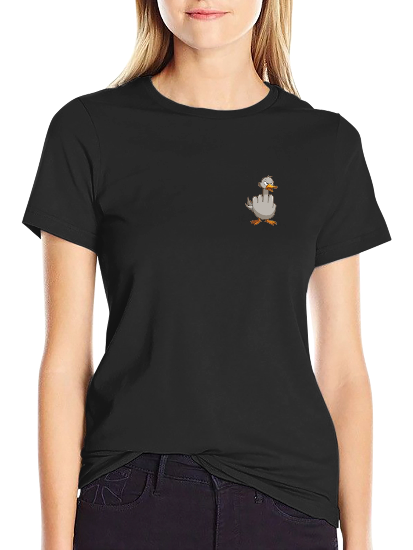 Black Graphic Tee - Duck Giving the Finger