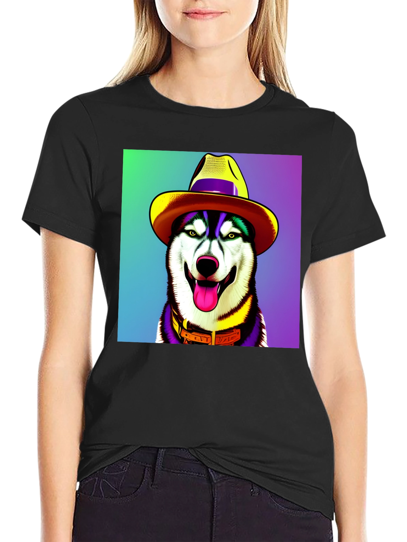 Dog in Hat Graphic Tee - Quirky Style