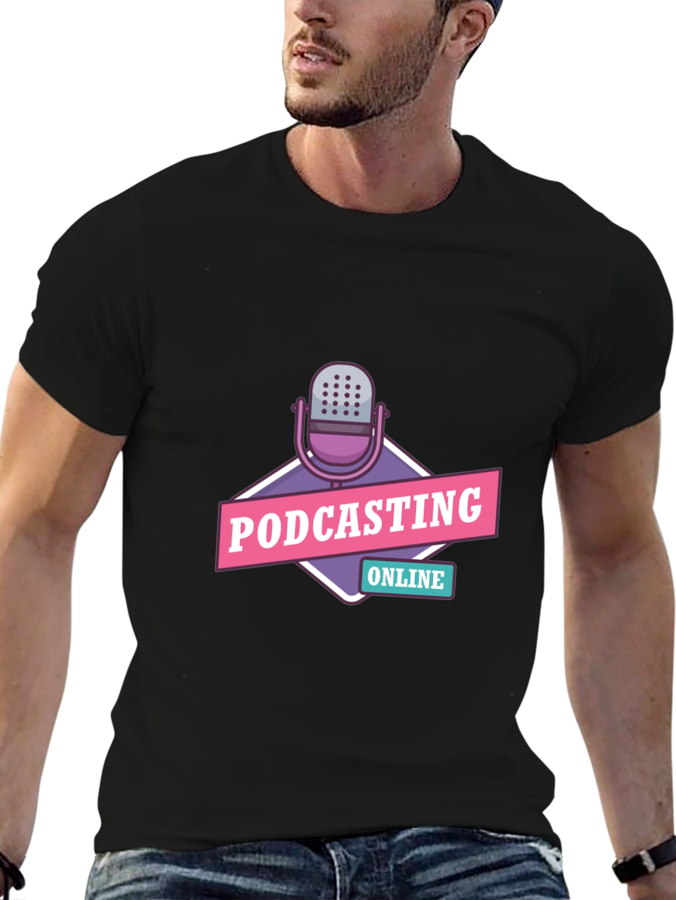 Podcasting Online Graphic Tee - Black Cotton T-Shirt