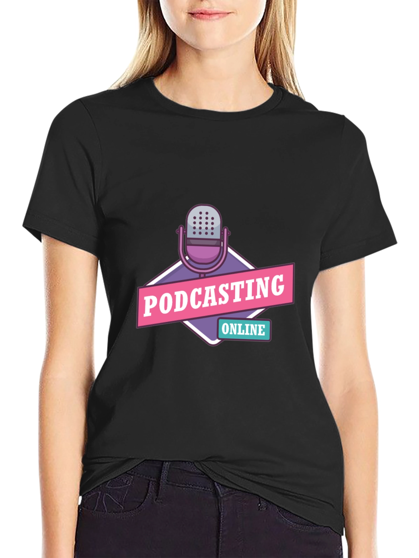 Podcasting Online Graphic Tee - Black Cotton T-Shirt