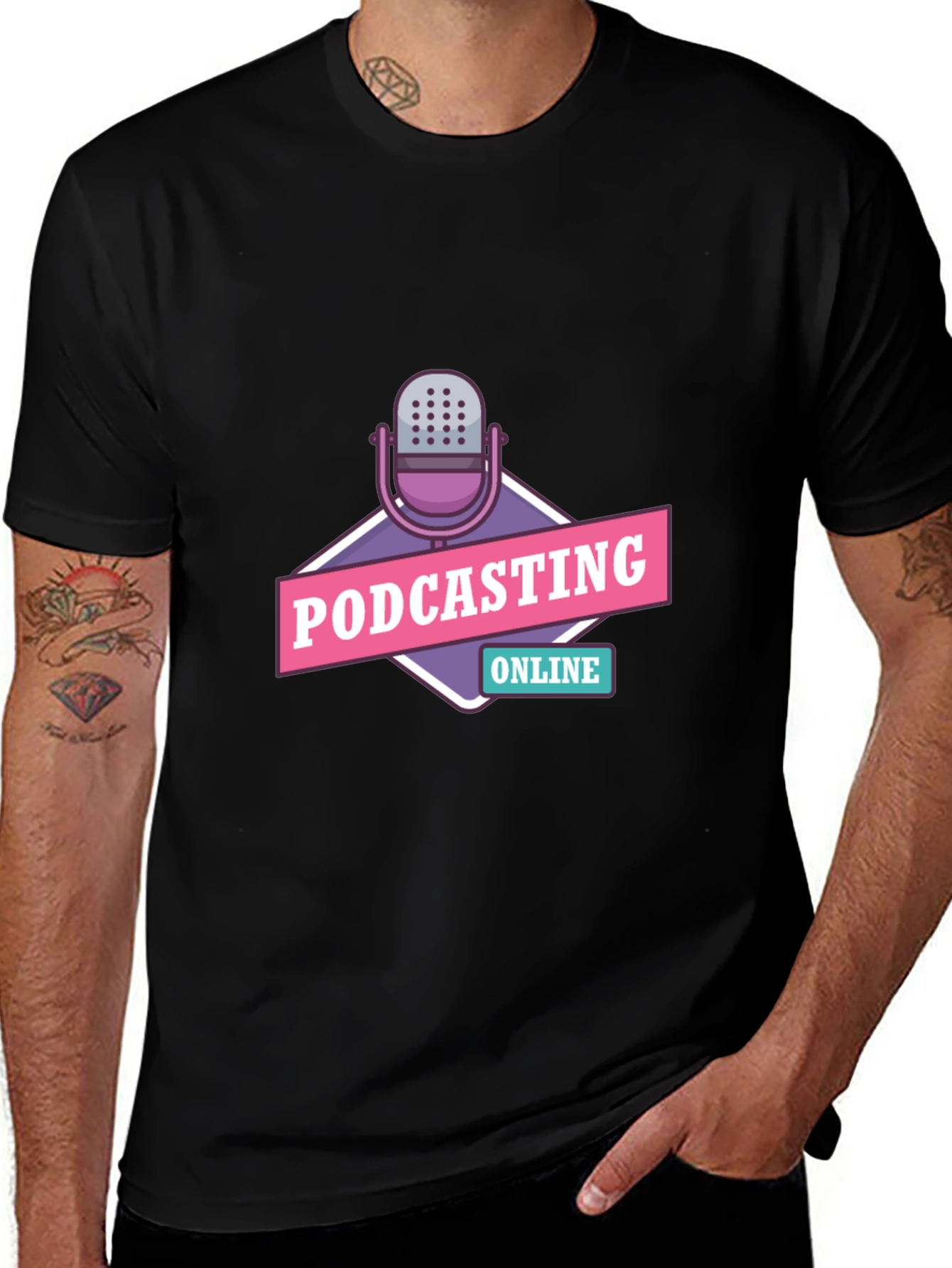 Podcasting Online Graphic Tee - Black Cotton T-Shirt