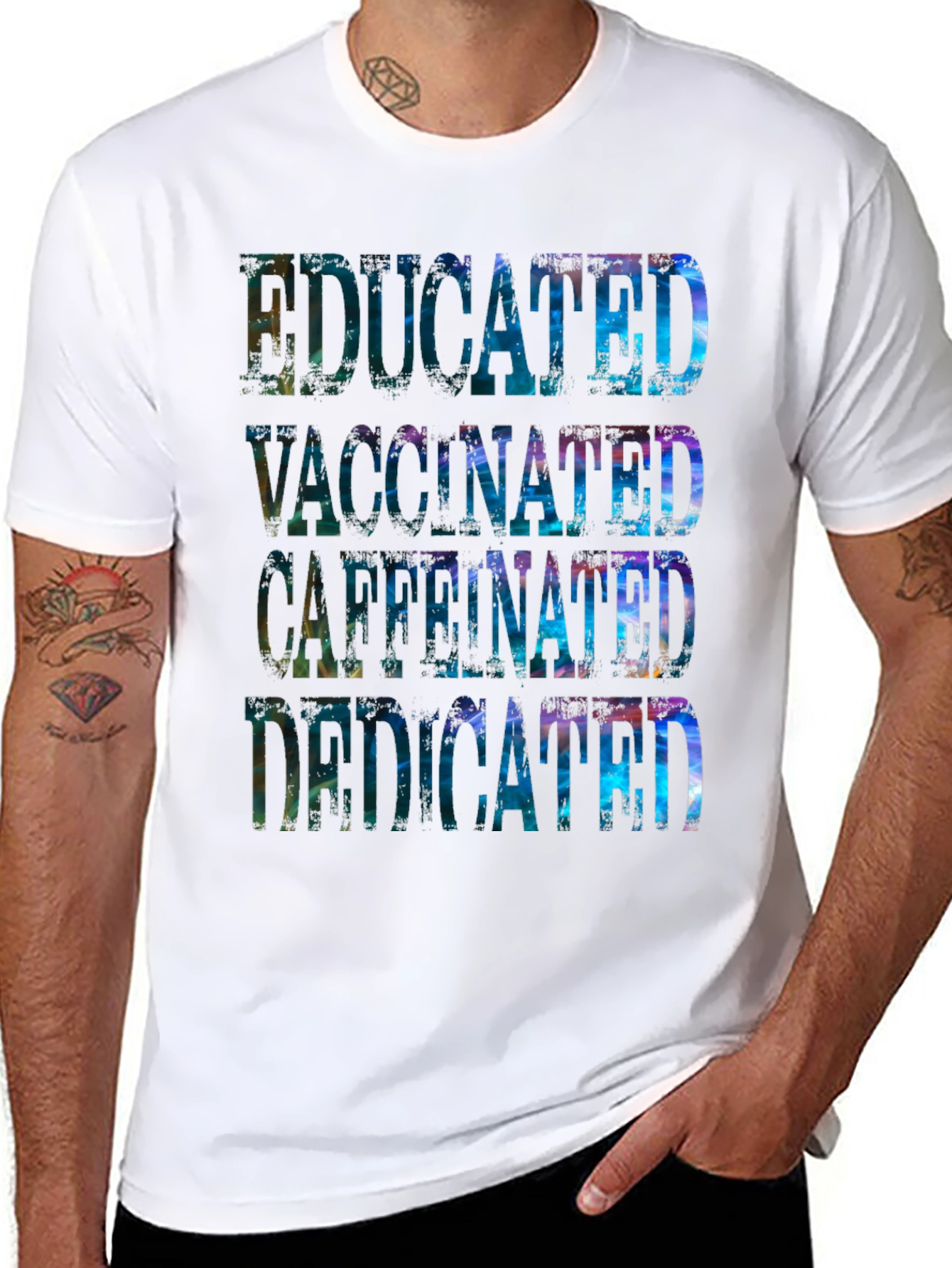 Educated Vaccinated Caffeinated Dedicated Graphic Tee
