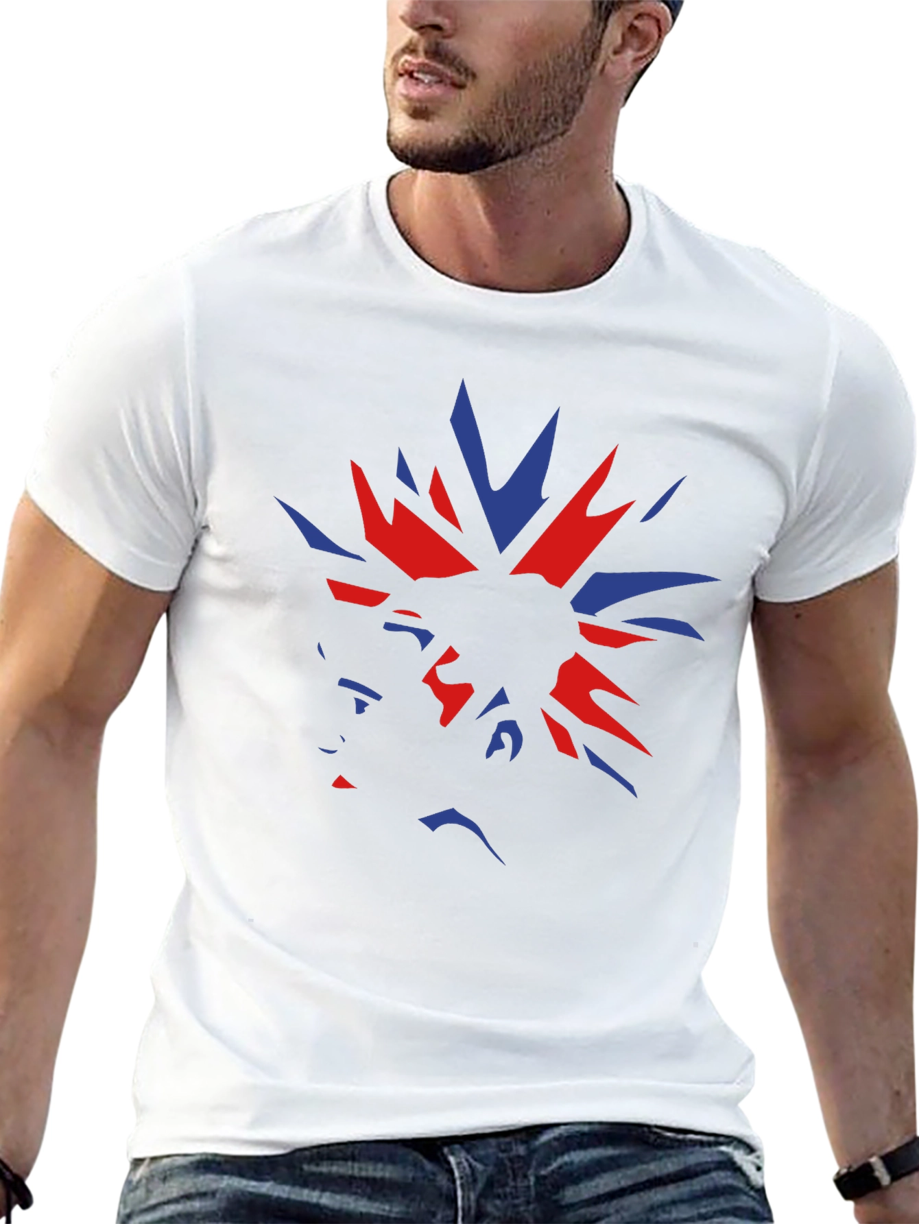 Bold Graphic Tee - Red and Blue Punk Design