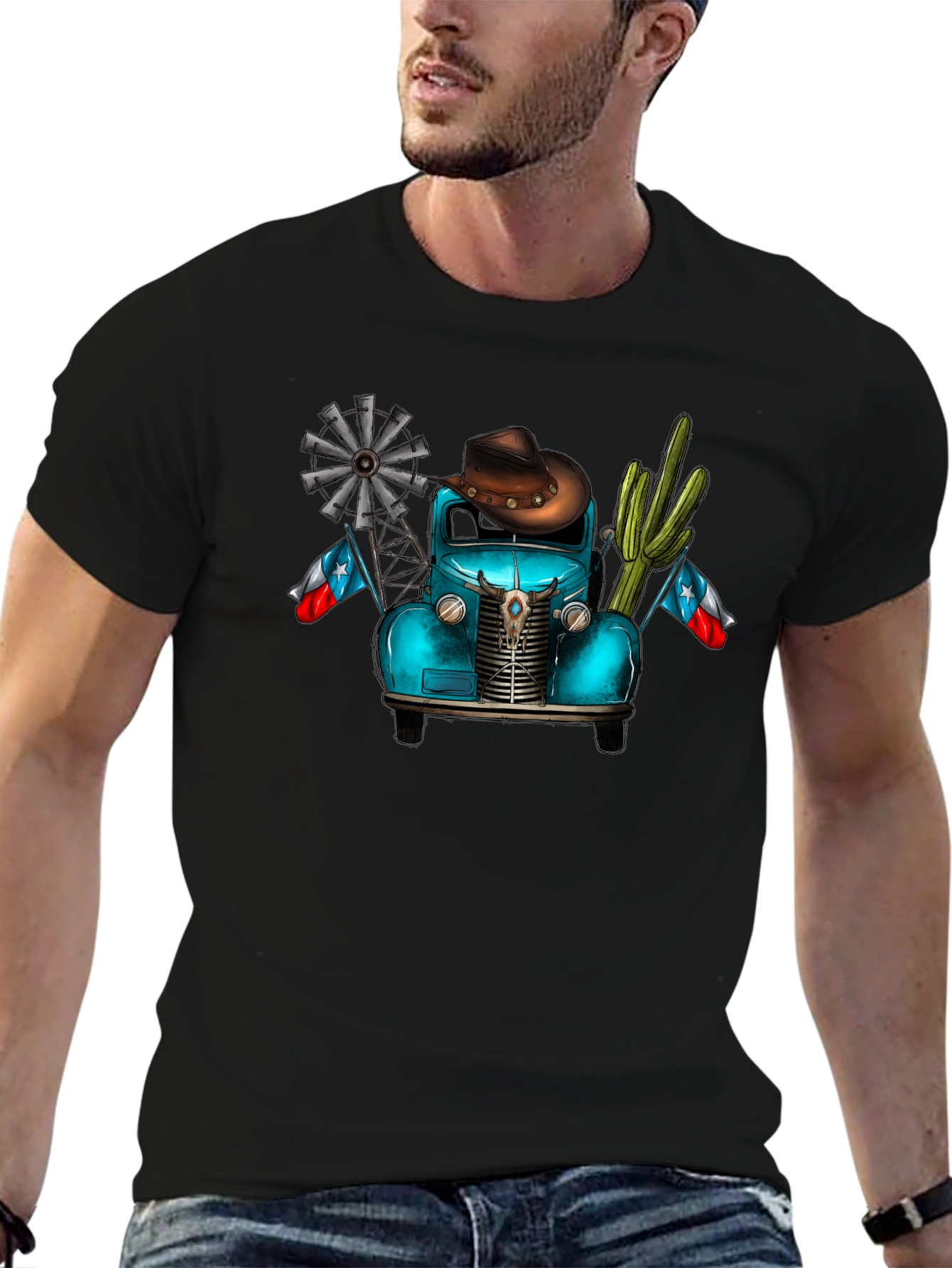 Texas Truck Tee - Cowboy Cactus Windmill Design