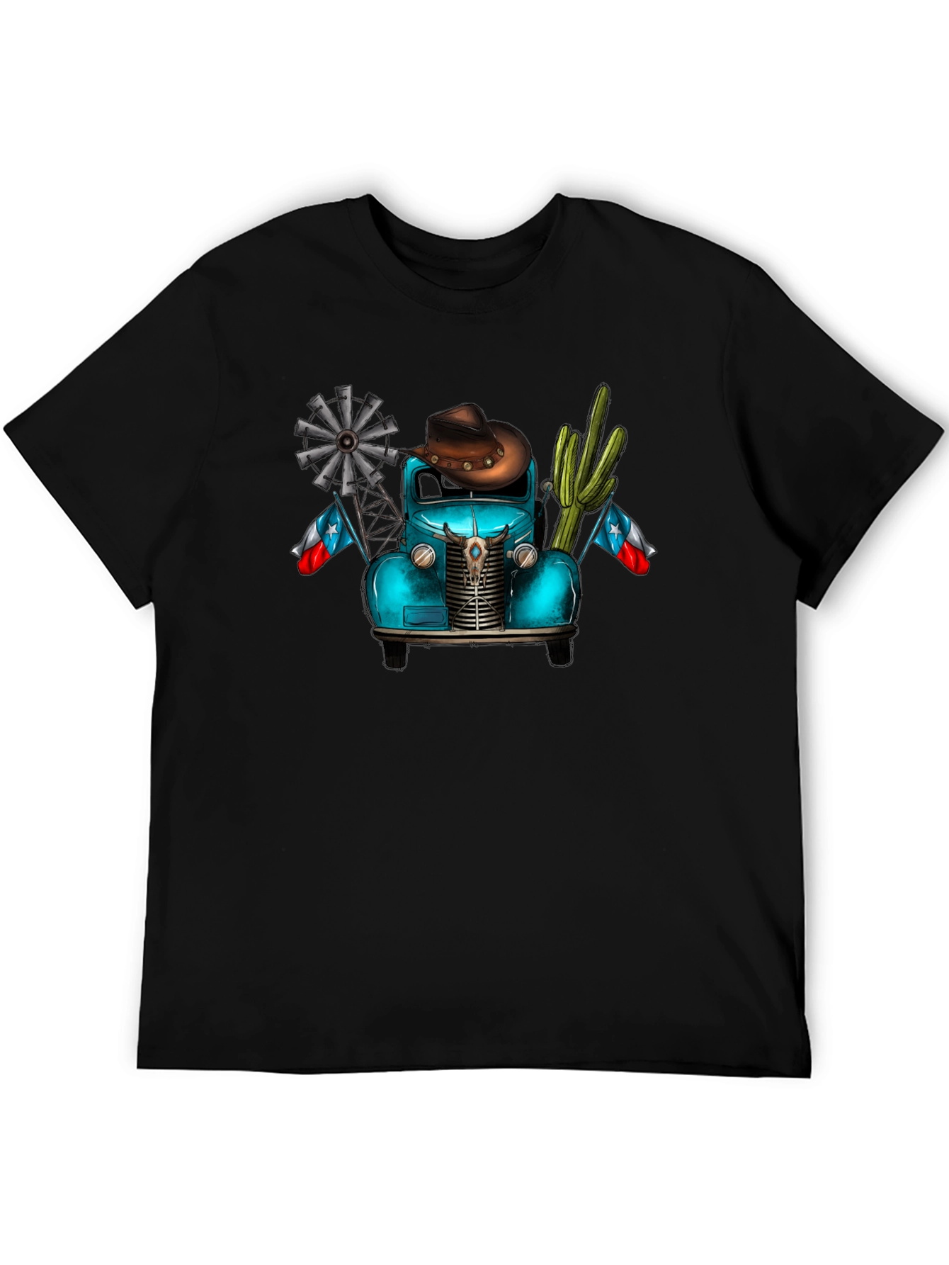 Texas Truck Tee - Cowboy Cactus Windmill Design