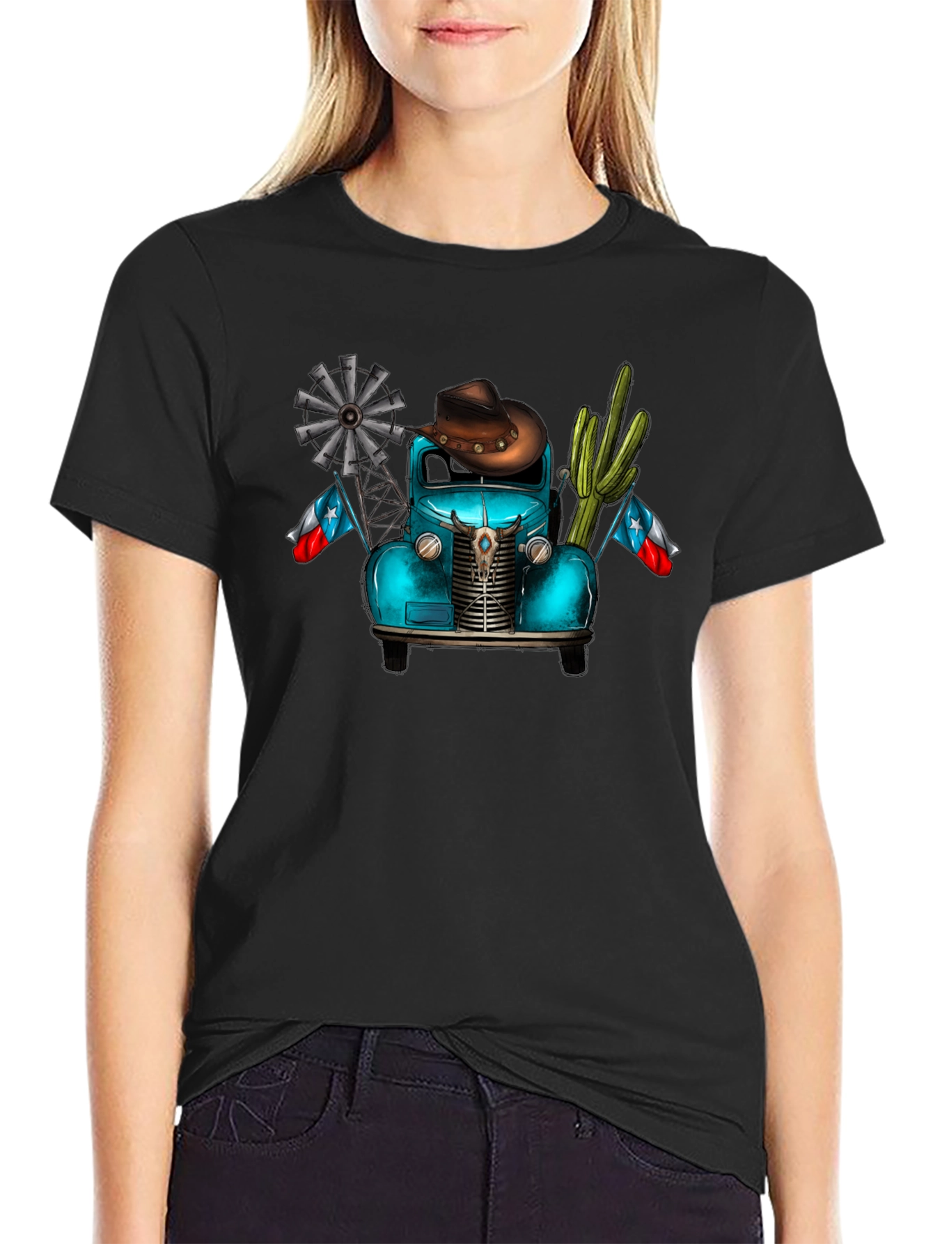 Texas Truck Tee - Cowboy Cactus Windmill Design