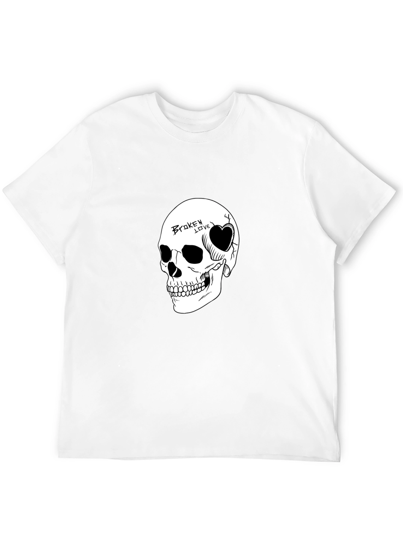 Skull Broken Love Graphic Print Mens Black T-Shirt