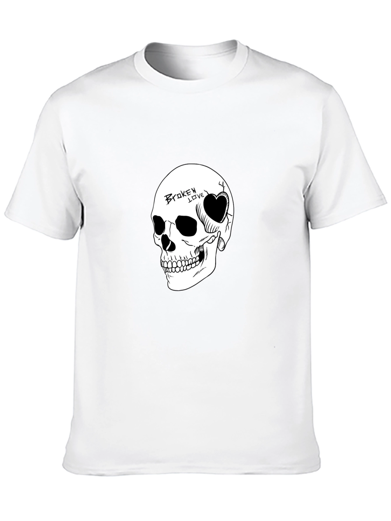 Skull Broken Love Graphic Print Mens Black T-Shirt