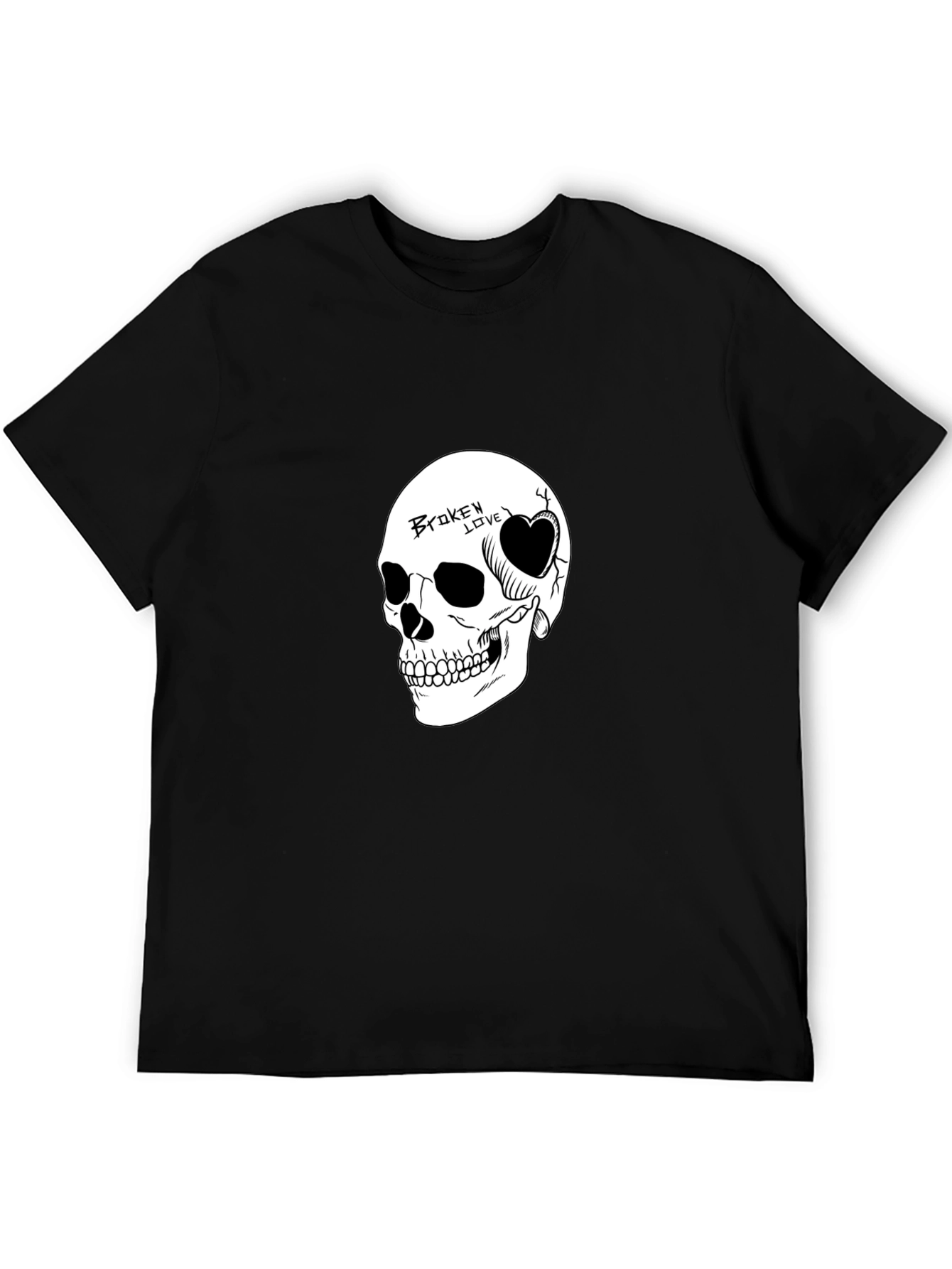 Skull Broken Love Graphic Print Mens Black T-Shirt