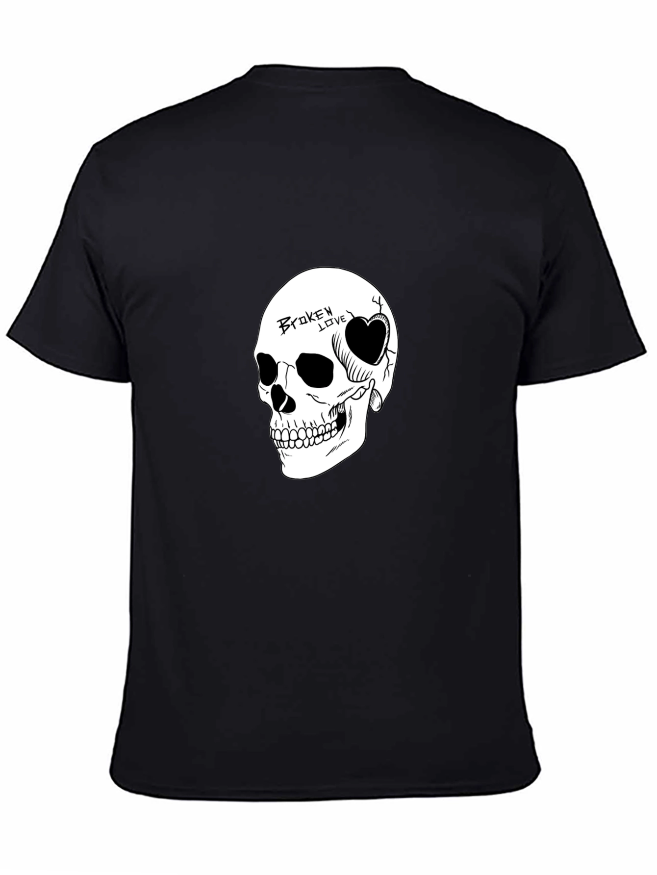 Skull Broken Love Graphic Print Mens Black T-Shirt