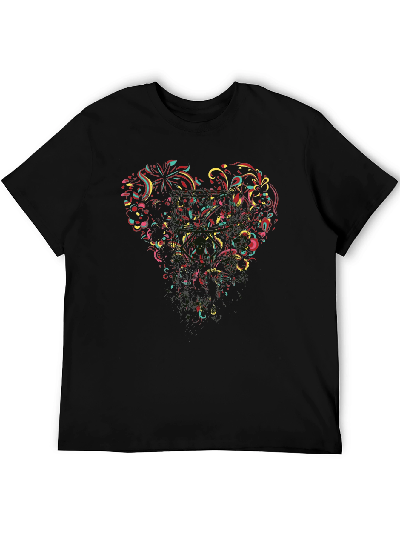 Floral Heart Graphic Black T-Shirt
