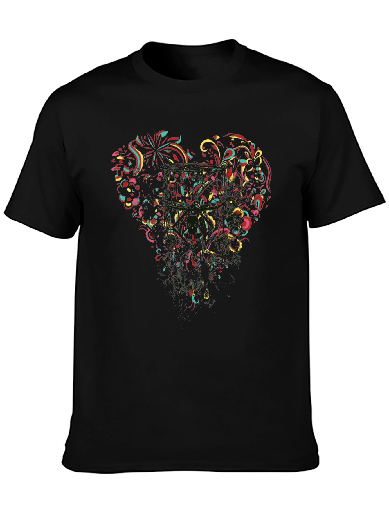 Floral Heart Graphic Black T-Shirt