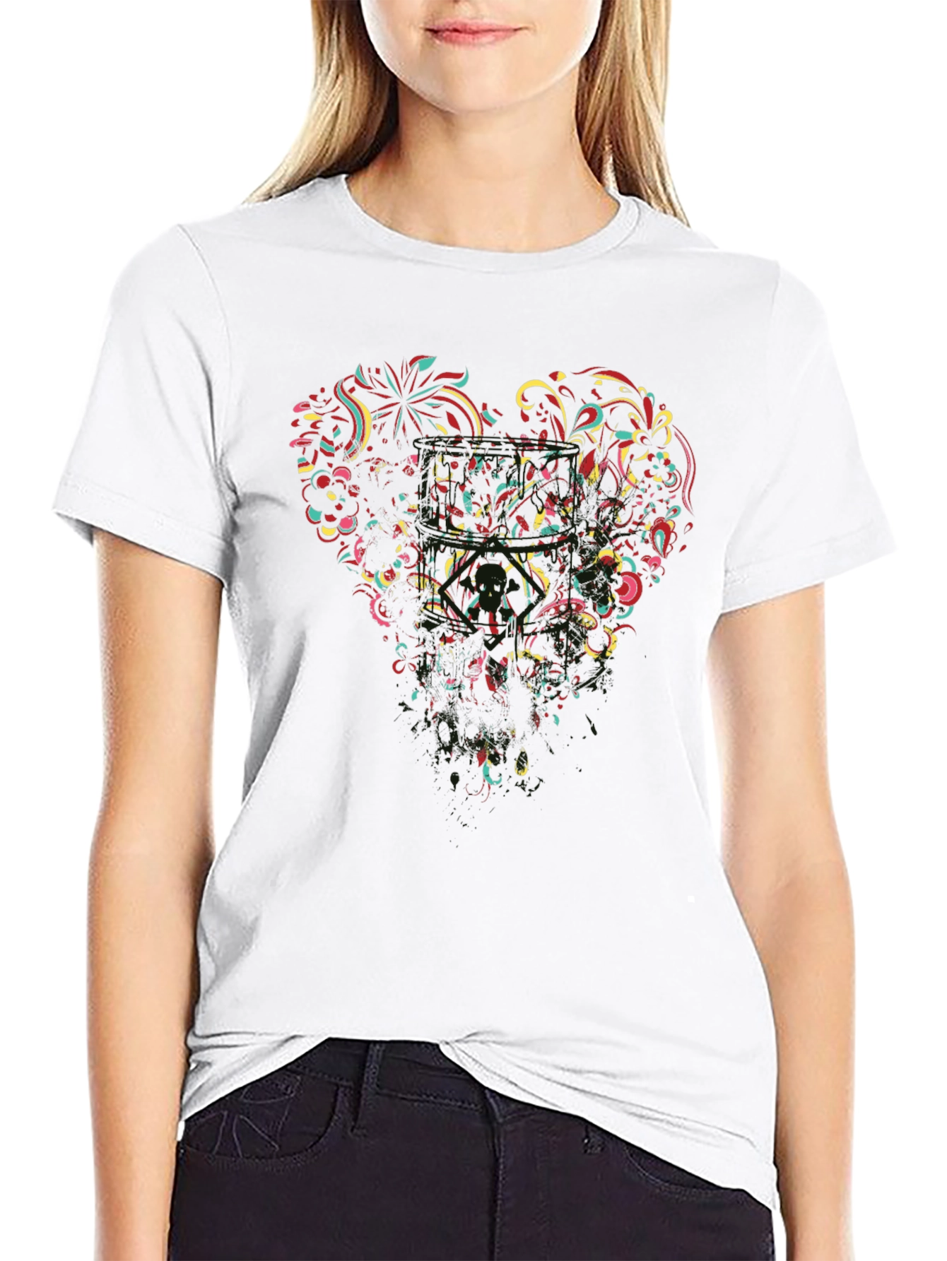 Floral Heart Graphic Black T-Shirt