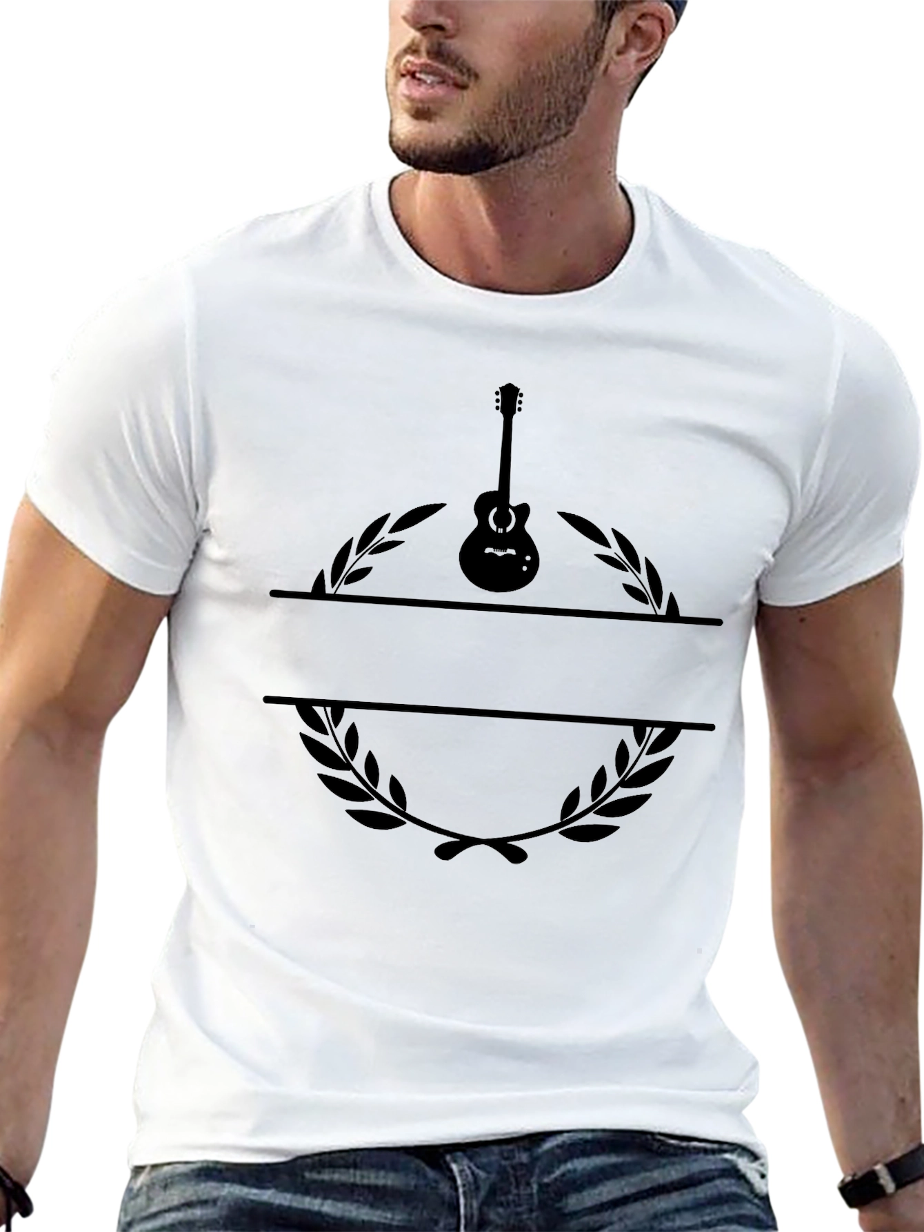 Guitar Laurel Wreath Black T-Shirt - Music Lover Tee