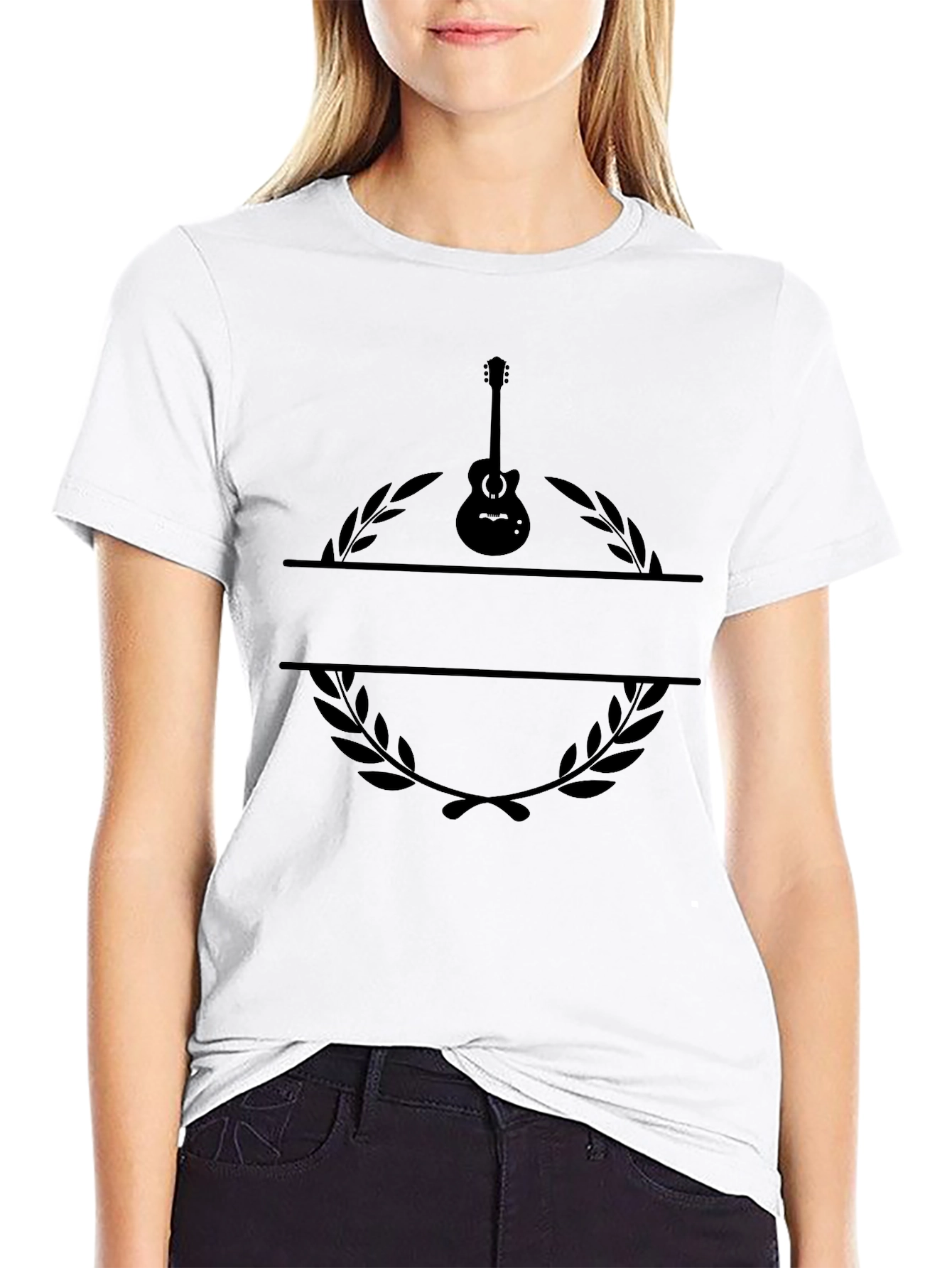 Guitar Laurel Wreath Black T-Shirt - Music Lover Tee