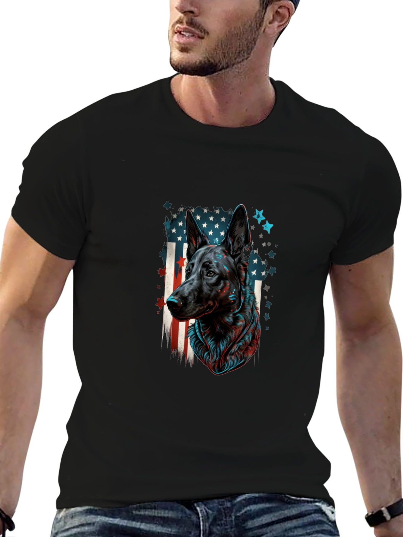 German Shepherd American Flag Graphic Tee