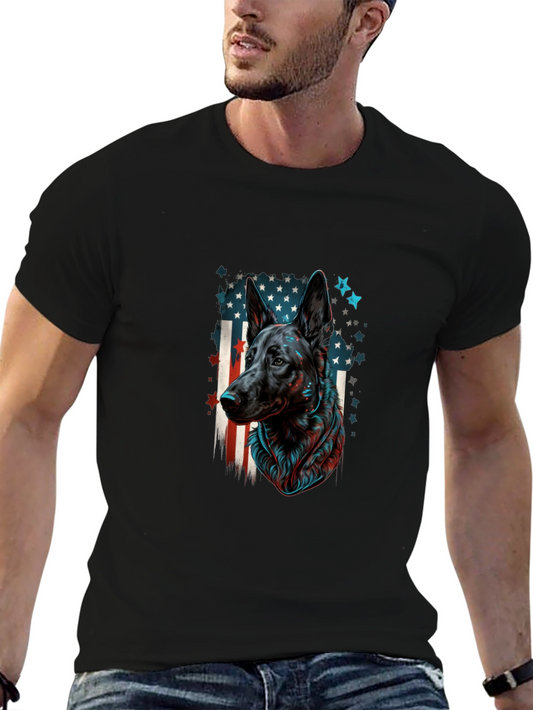 German Shepherd American Flag Graphic Tee