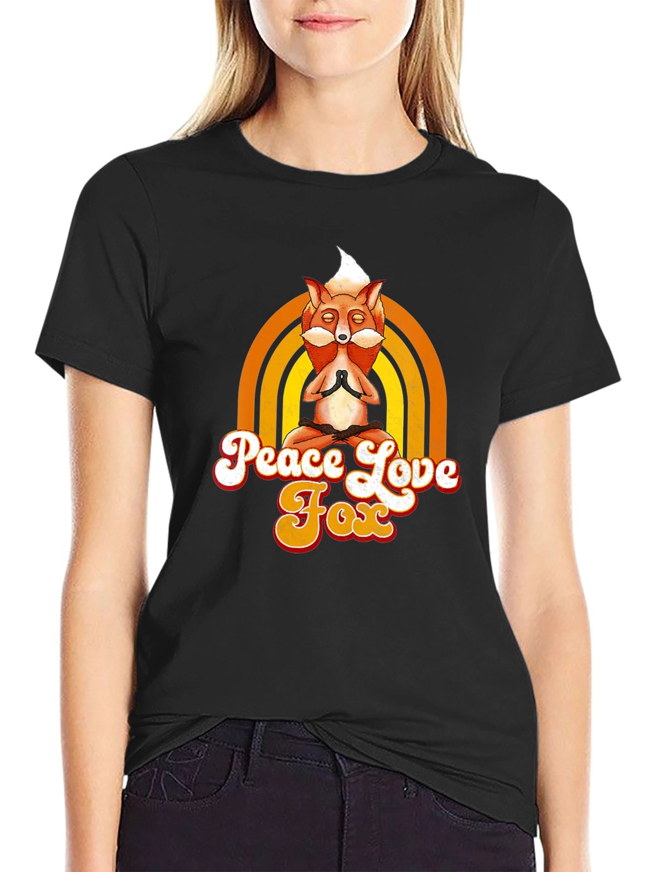 Peace Love Fox T-Shirt - Meditating Animal Tee