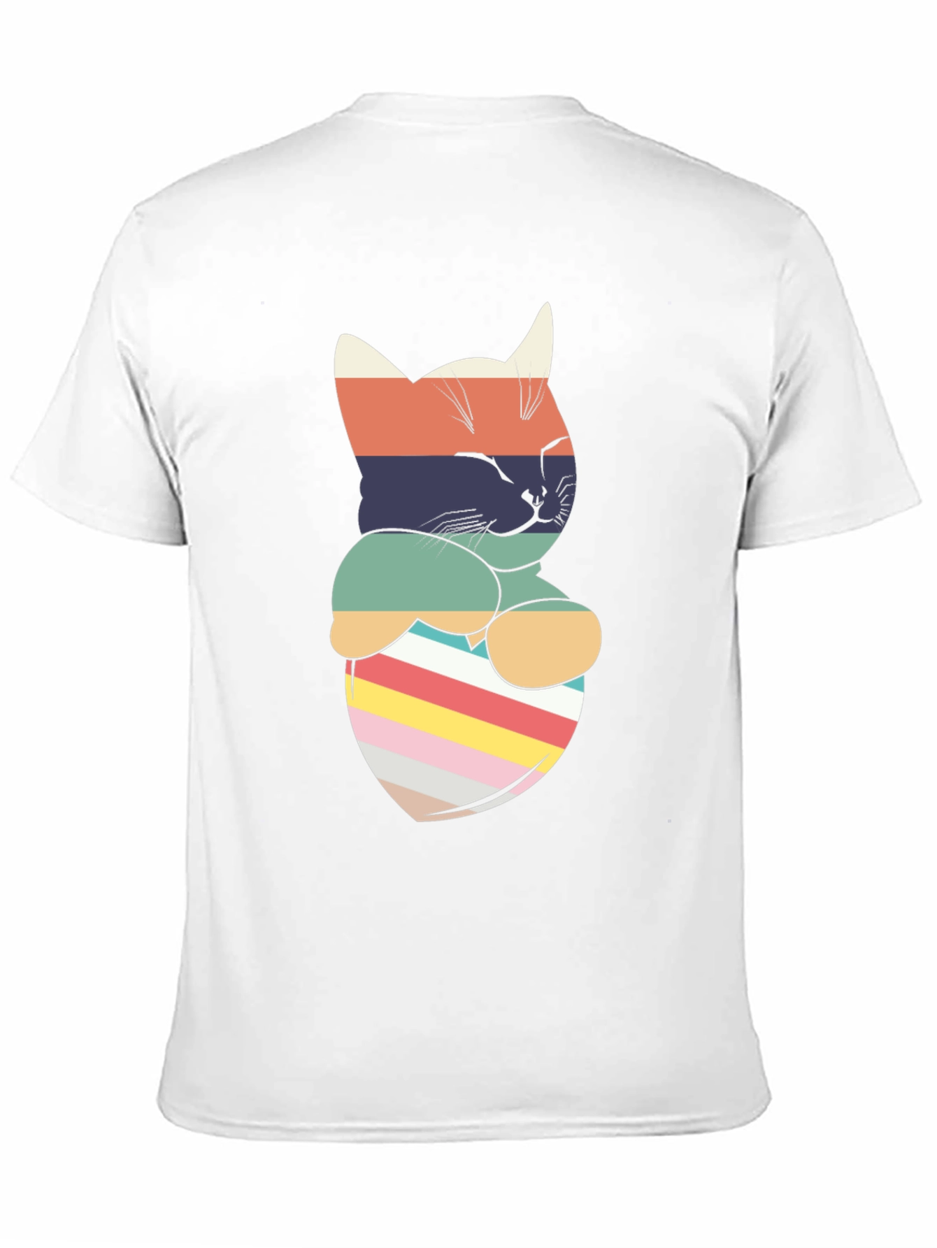 Retro Striped Cat Pocket T-Shirt