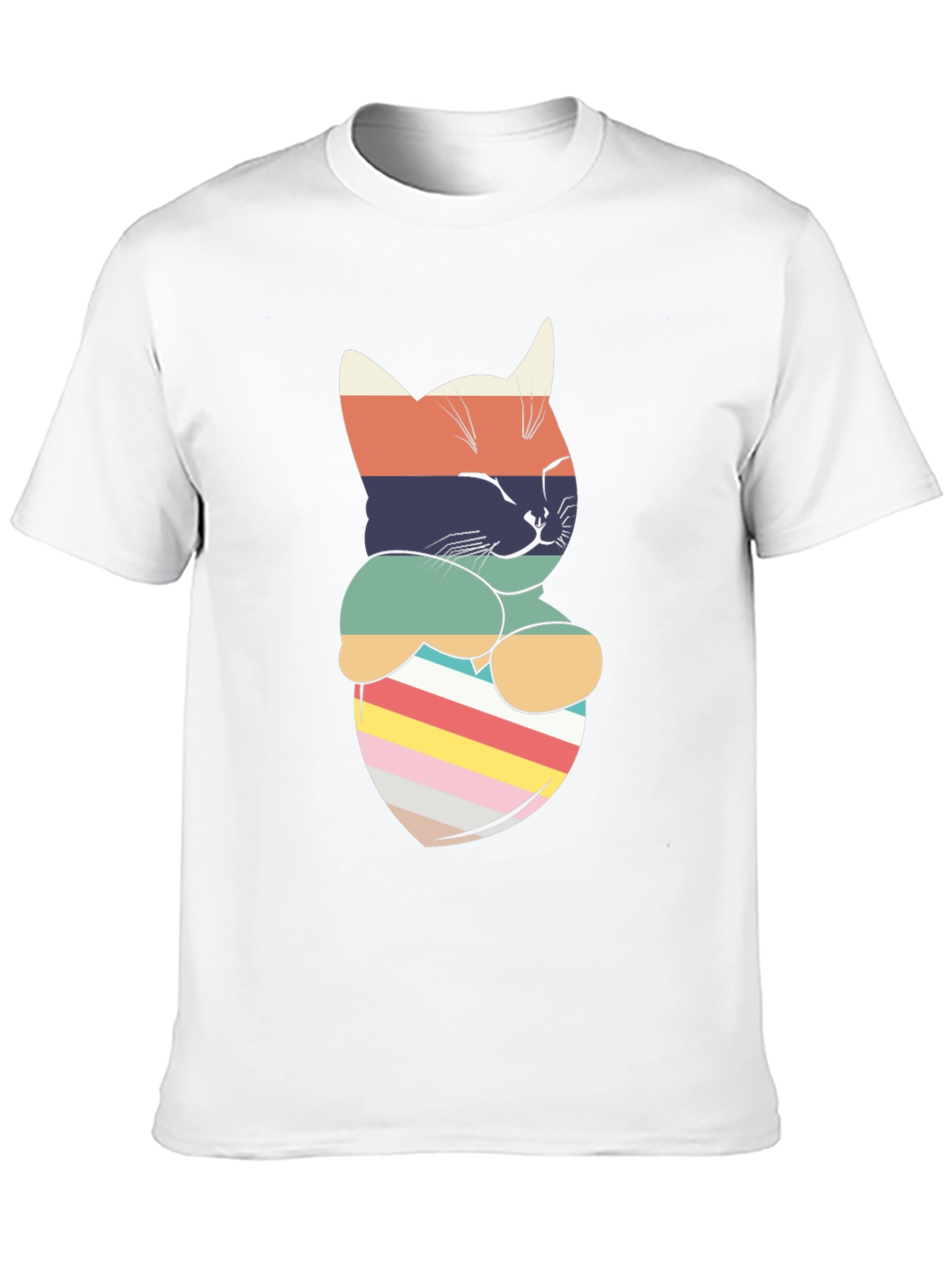 Retro Striped Cat Pocket T-Shirt