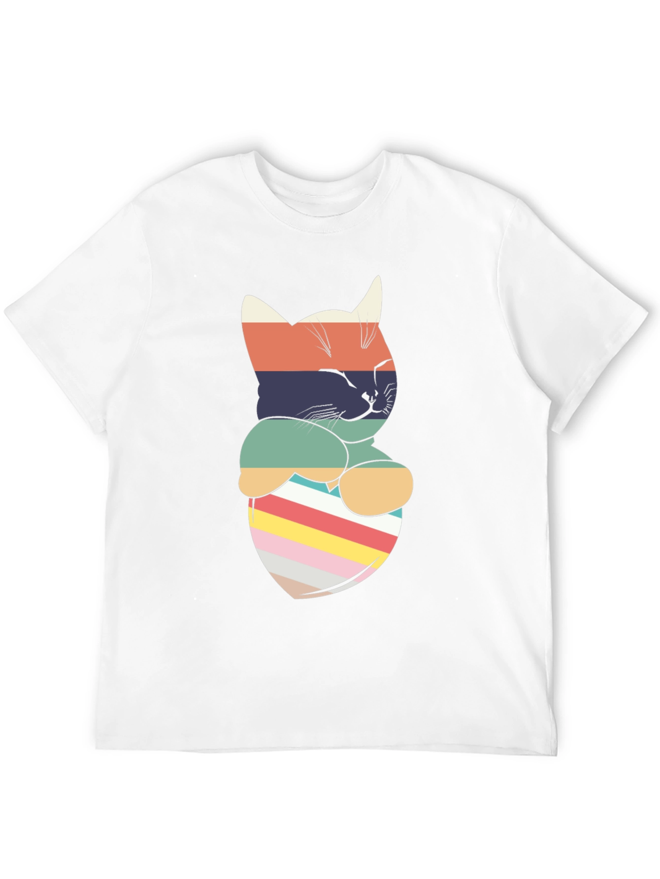 Retro Striped Cat Pocket T-Shirt