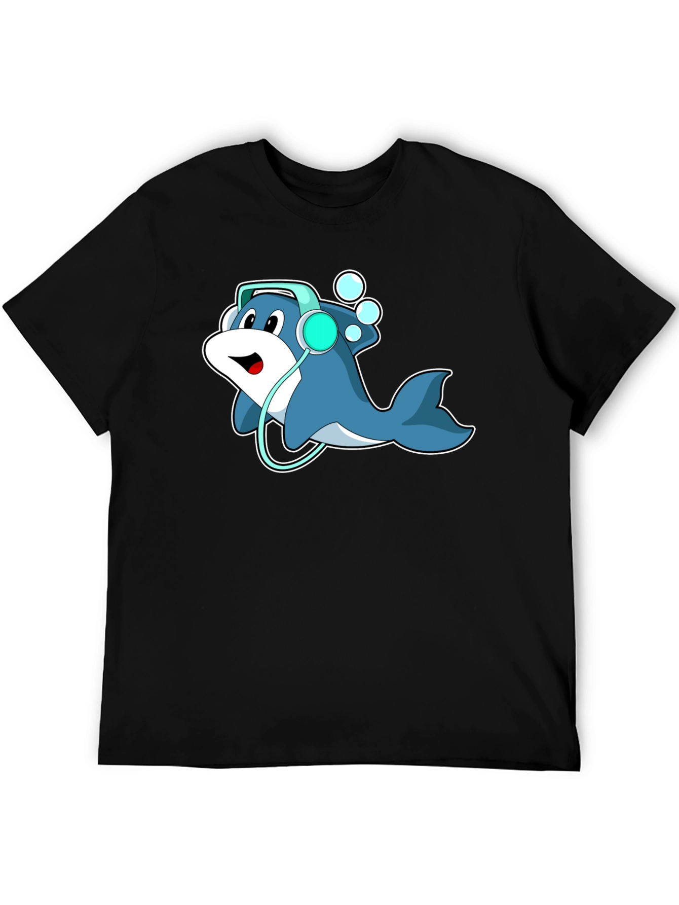 Cartoon Dolphin Headphone Graphic Tee