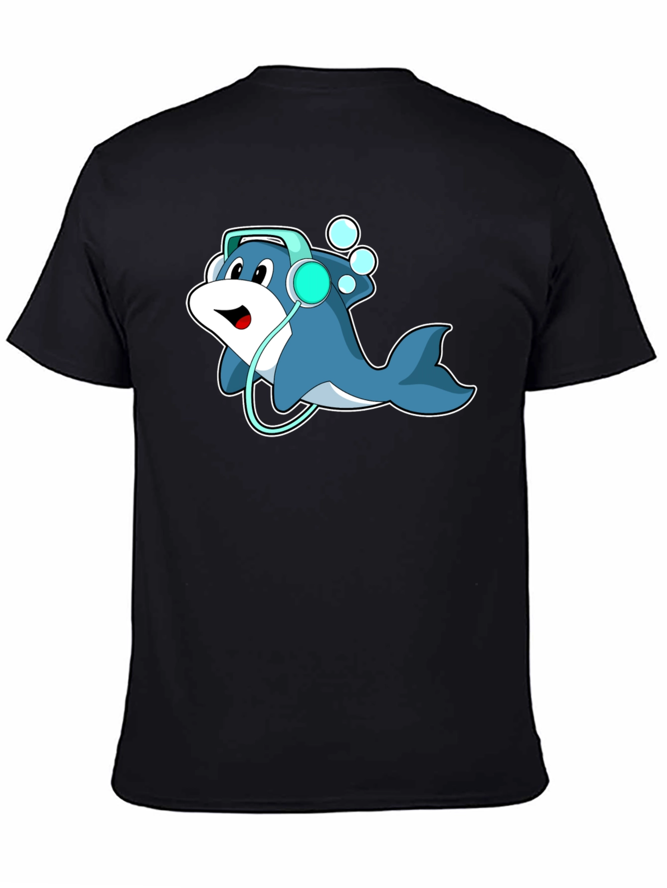 Cartoon Dolphin Headphone Graphic Tee