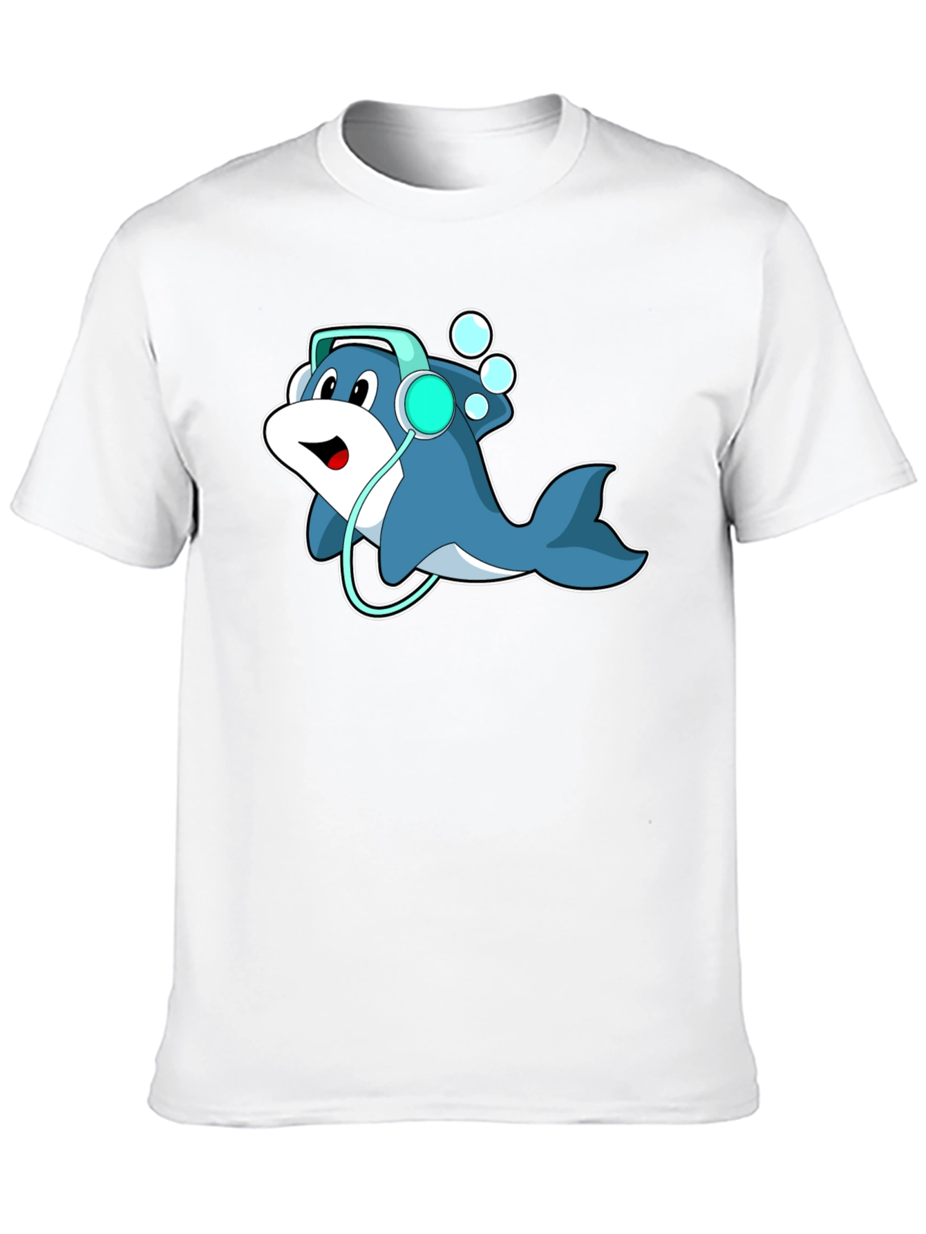 Cartoon Dolphin Headphone Graphic Tee