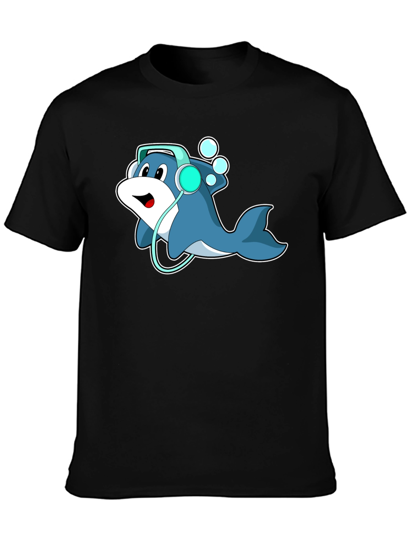 Cartoon Dolphin Headphone Graphic Tee