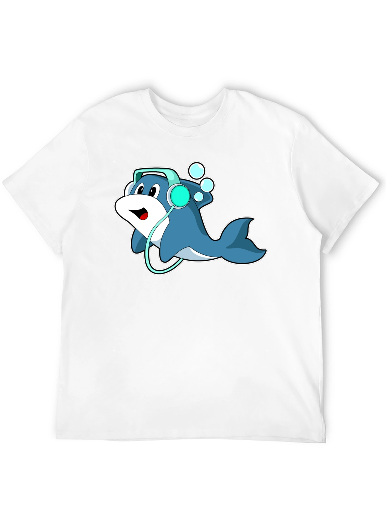 Cartoon Dolphin Headphone Graphic Tee