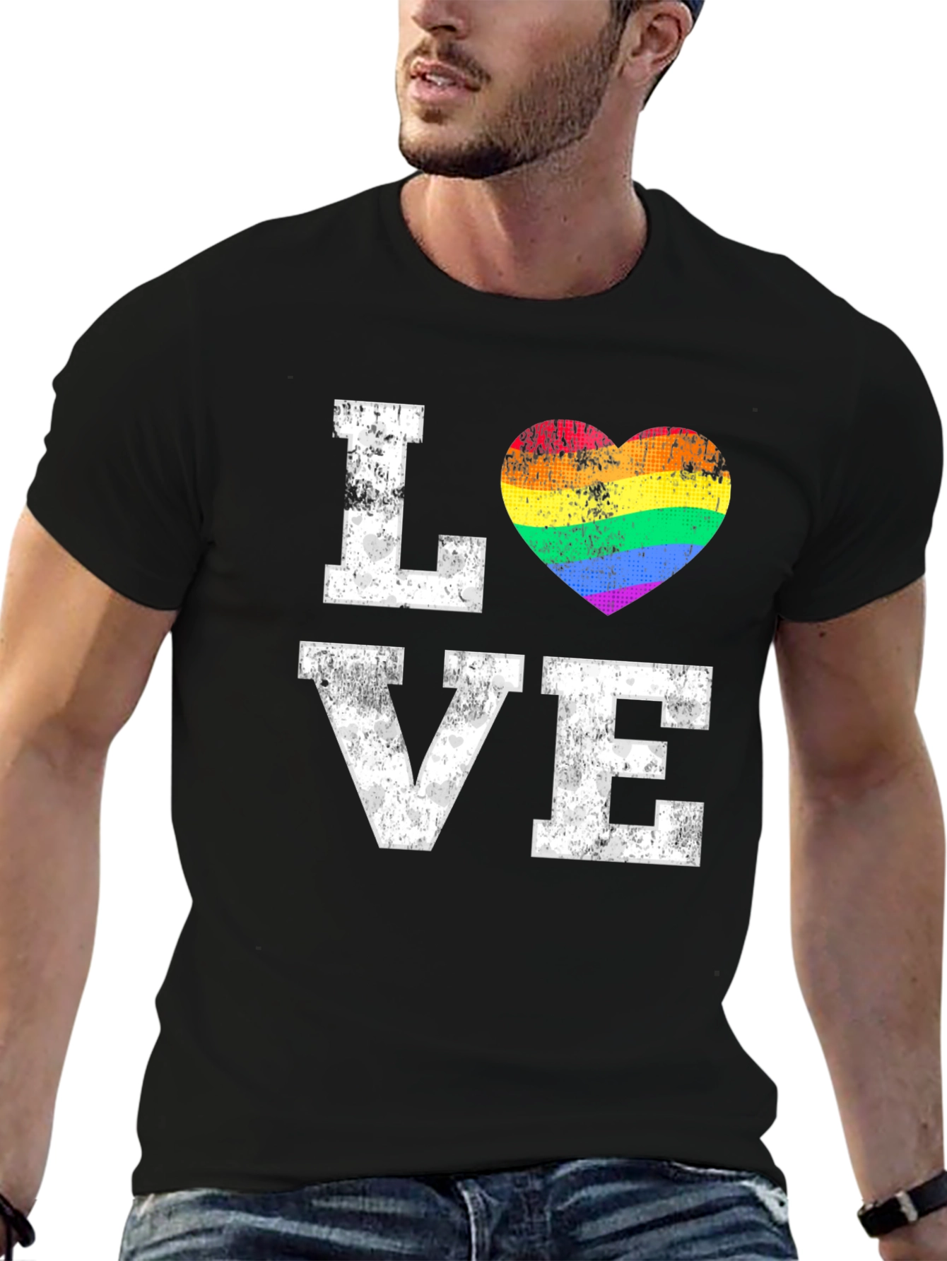 LGBTQ+ Pride Love Rainbow Heart Graphic T-Shirt